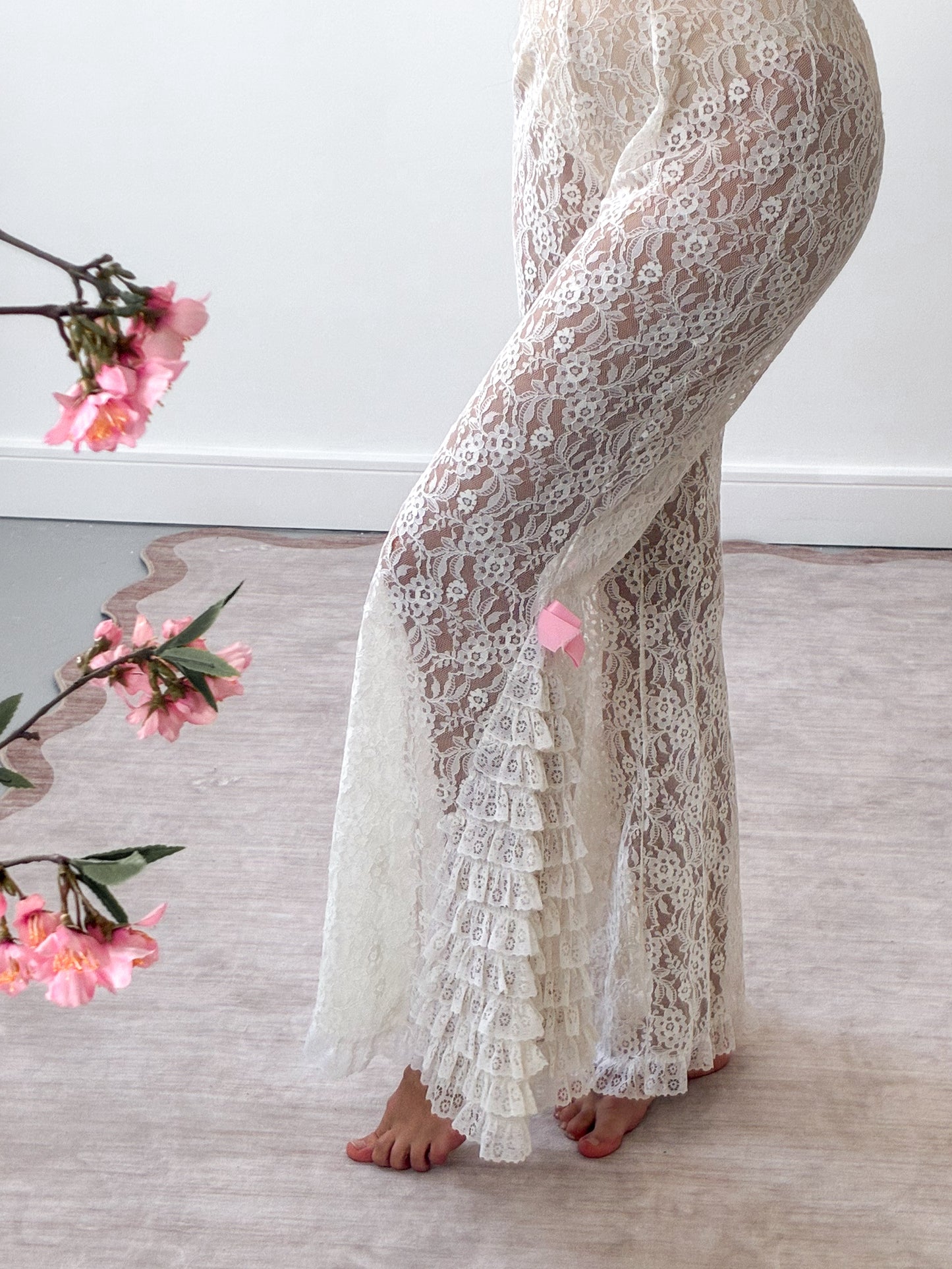 1970s Floral Pants With Ruffle Detail