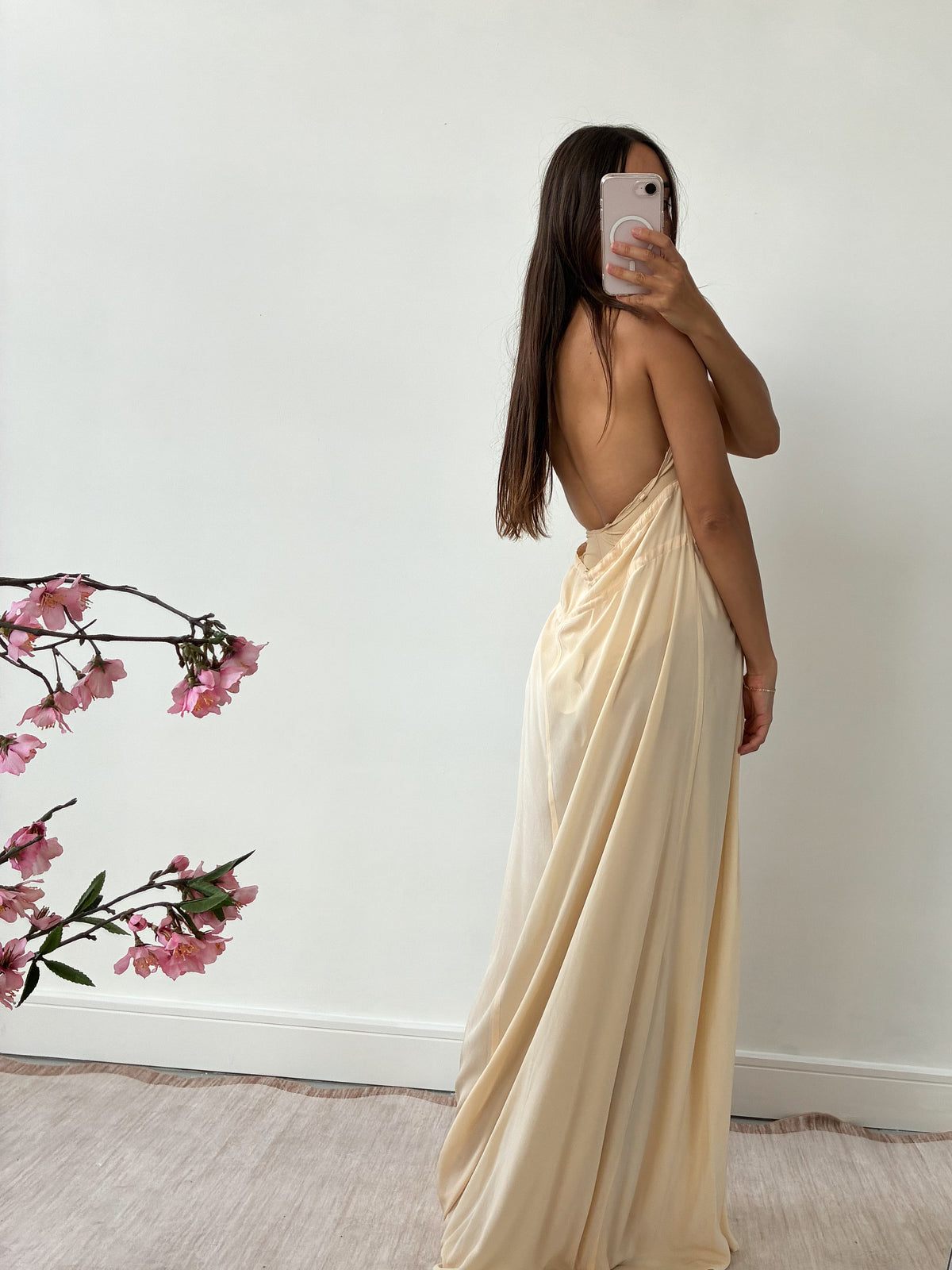 1990s Yellow Silk Halterneck Gown L XL