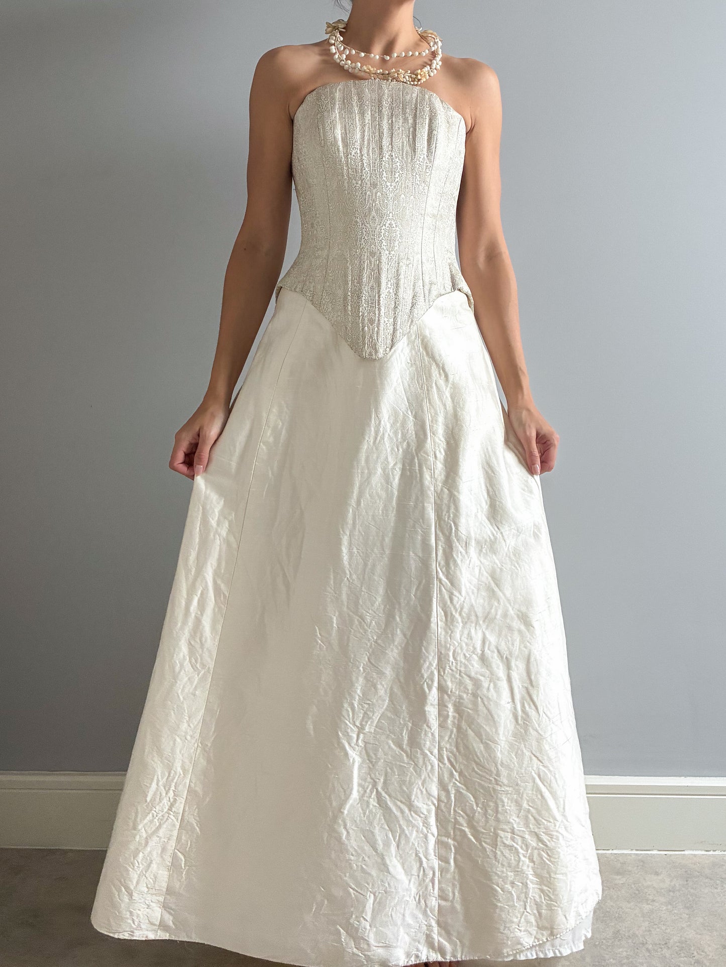 1990s Boned Corset And Raw Silk Skirt Bridal Set