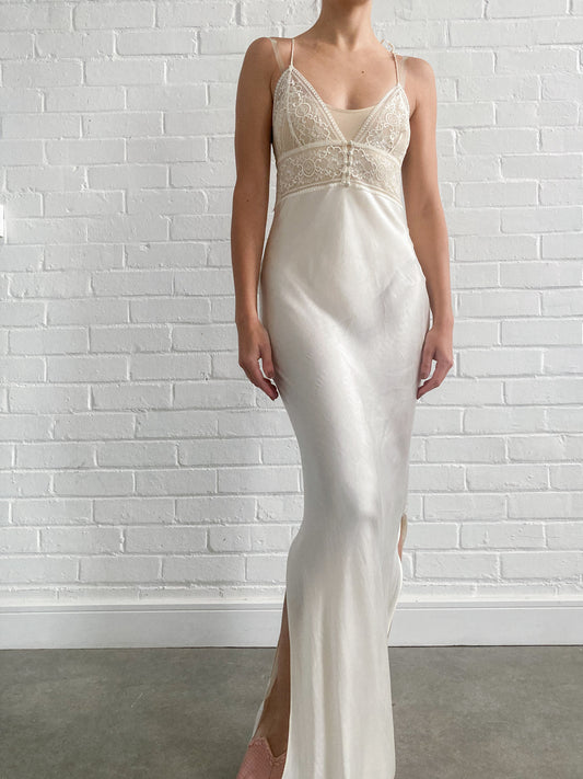 1990s Maxi Silk Slip Dress With Lace Neckline