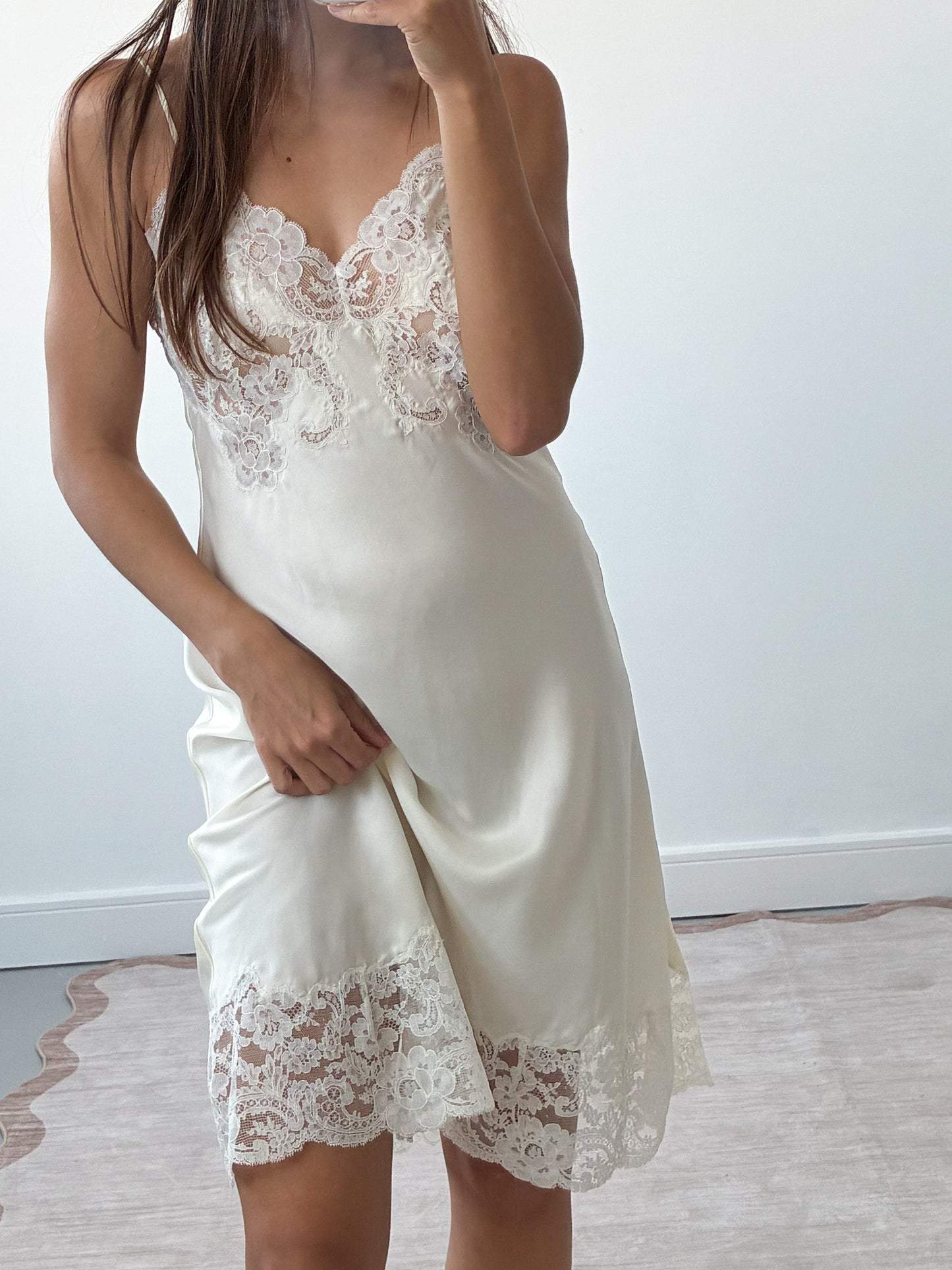 1940s Ivory Silk Blend Slip With Lace Detail