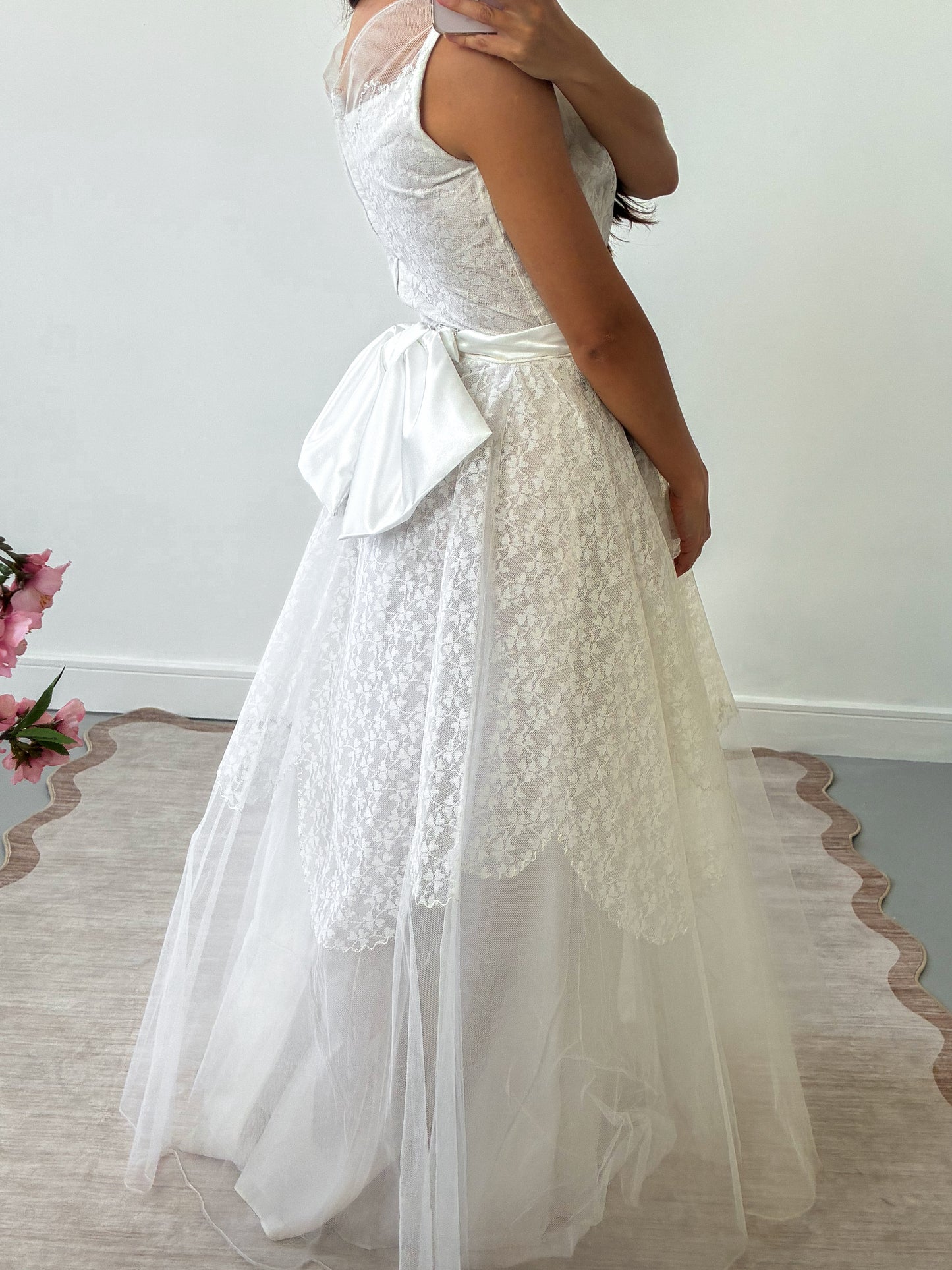 1950s Tulle & Net Dress With Reworked Bow Detail S M