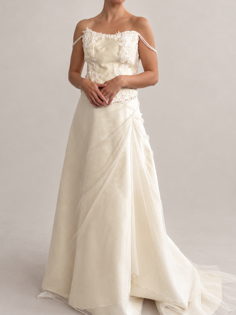 1990s Italian Embellished Silk & Tulle Bridal Two Piece M