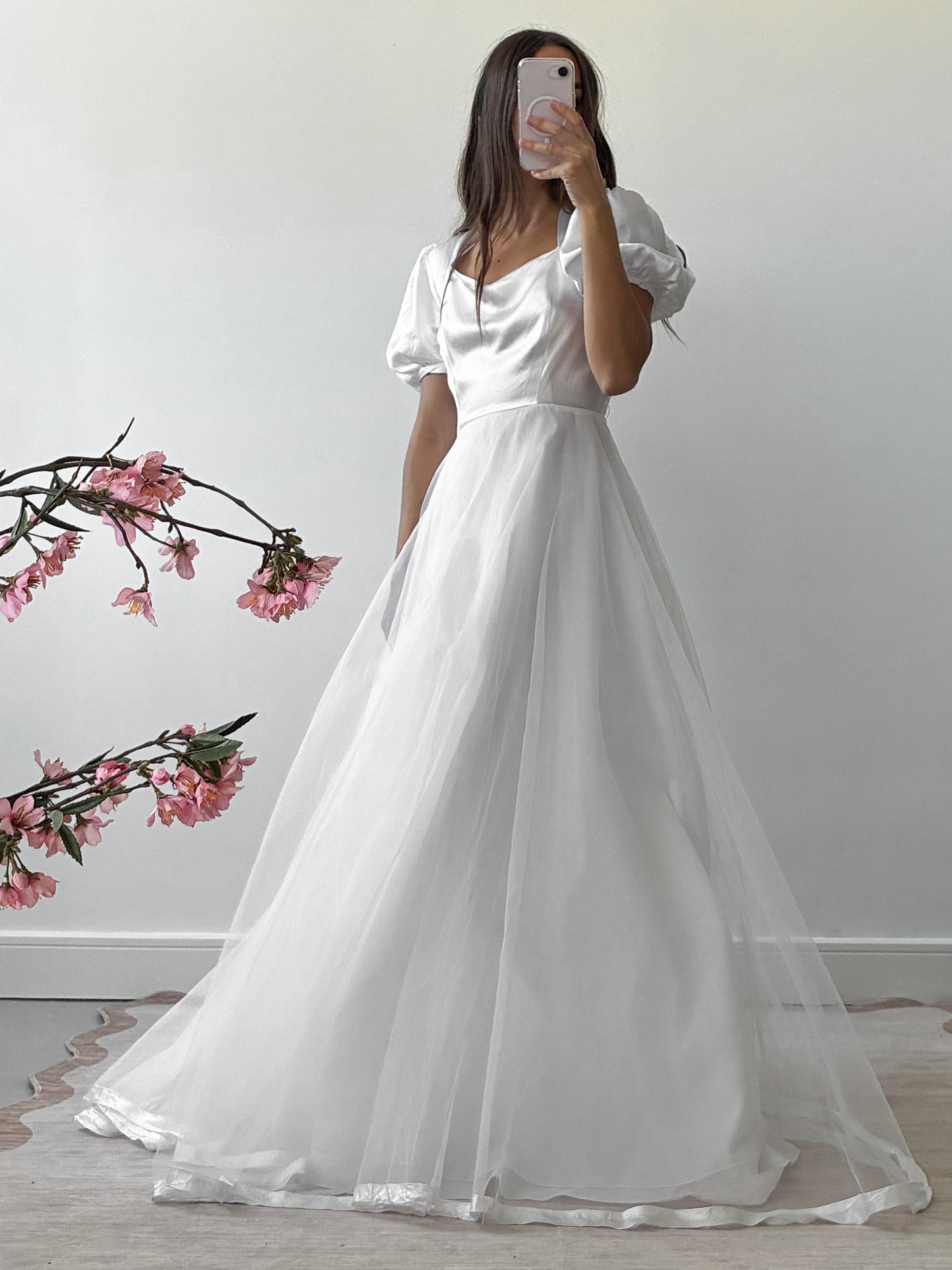 1983 Satin Puff Sleeve Gown With Chiffon Skirt And Scarf