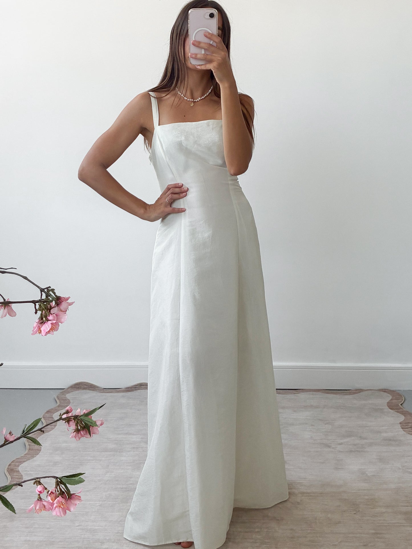 1990s Taffeta Wedding Dress With Gathered Back & Small Train M