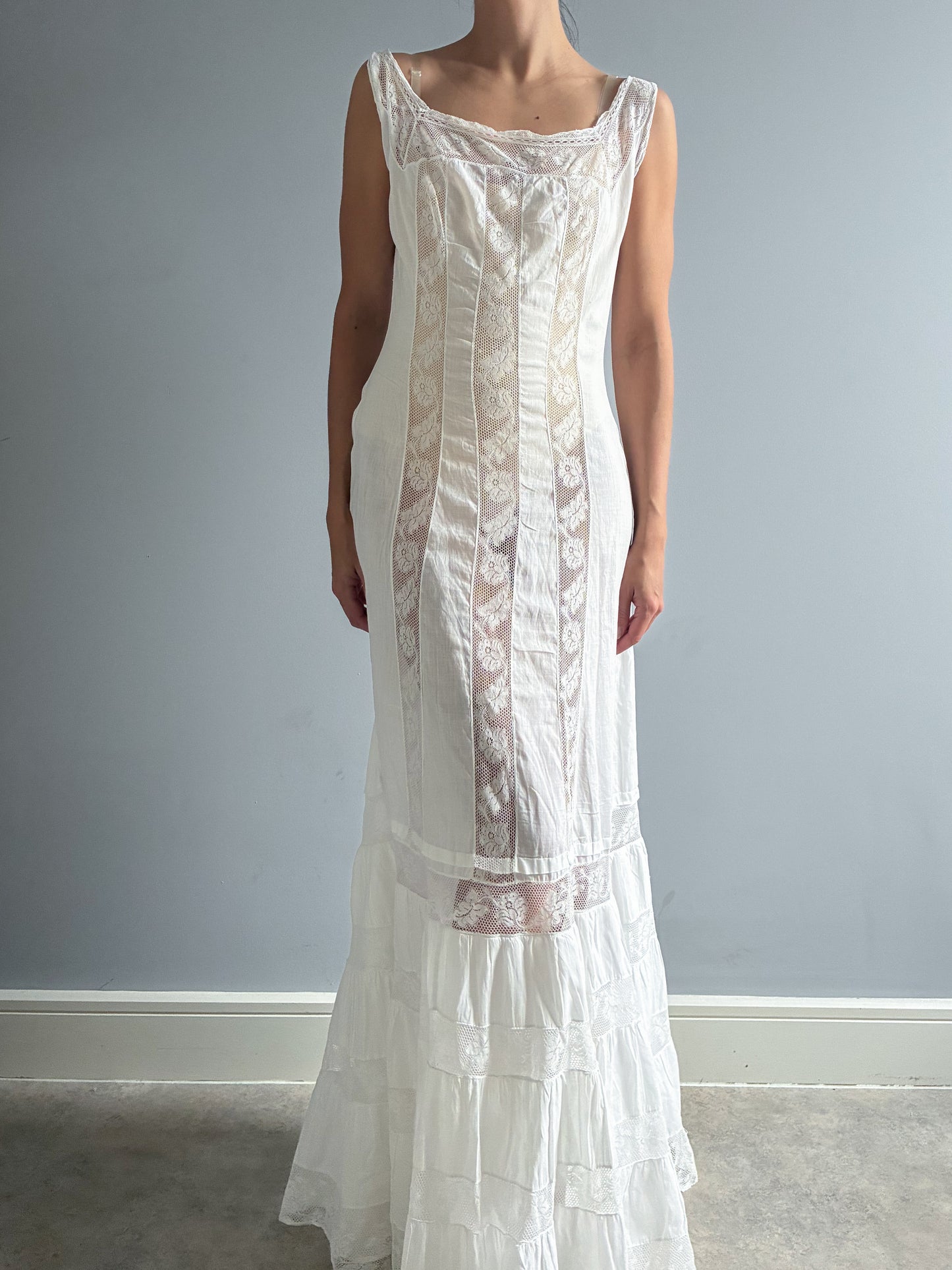 Antique Cotton Shift Dress With Ruffle Hem