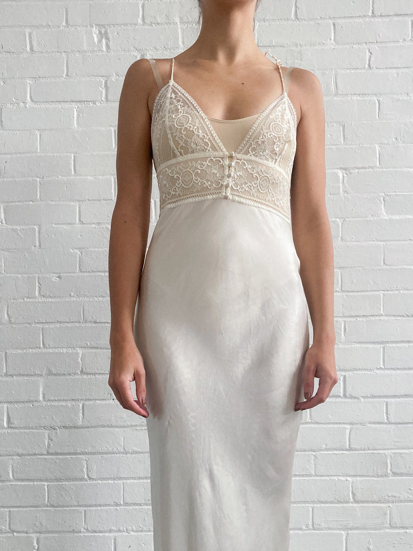 1990s Maxi Silk Slip Dress With Lace Neckline