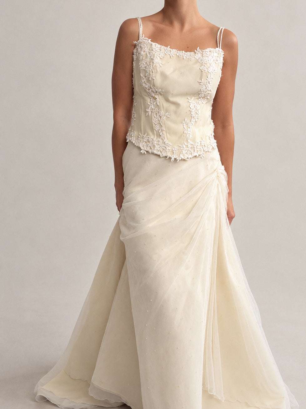 1990s Italian Embellished Silk & Tulle Bridal Two Piece M