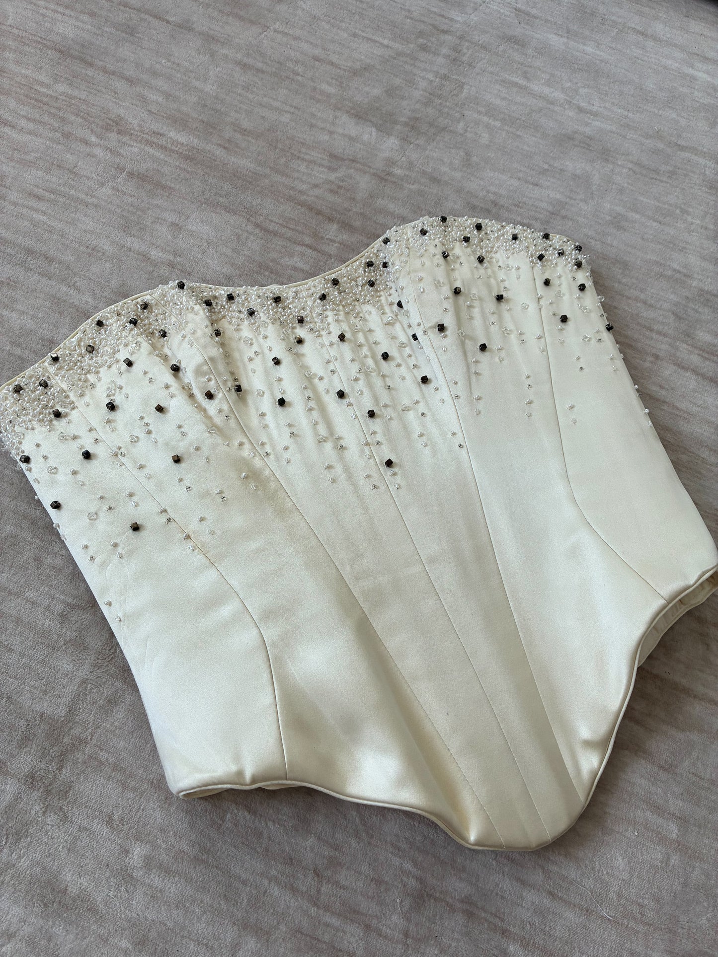 1990s Silk Lace-Up Embellished Corset In Cream S