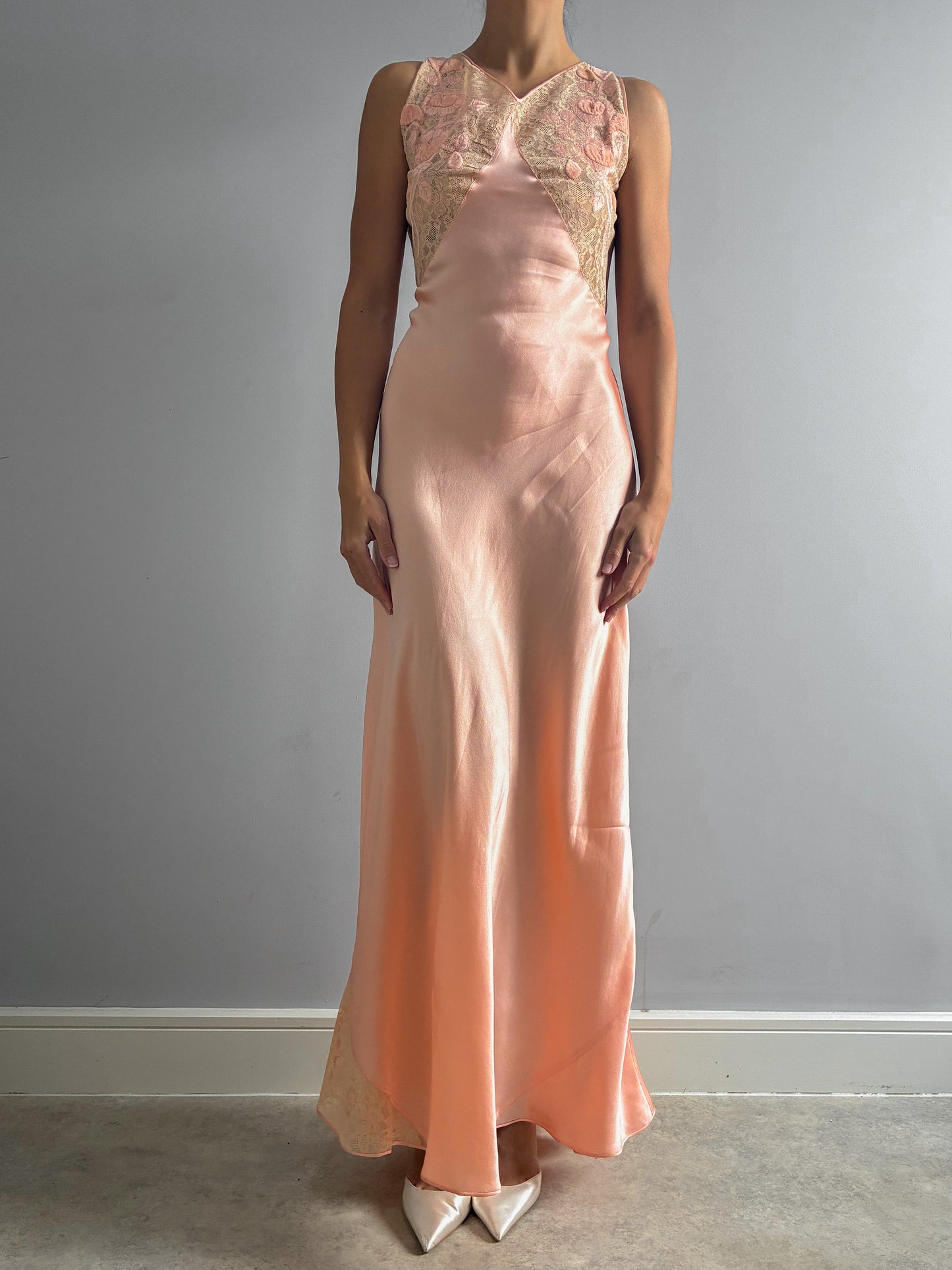 1930s Pink Silk Slip With Detailed Embroidery And Matching Jacket
