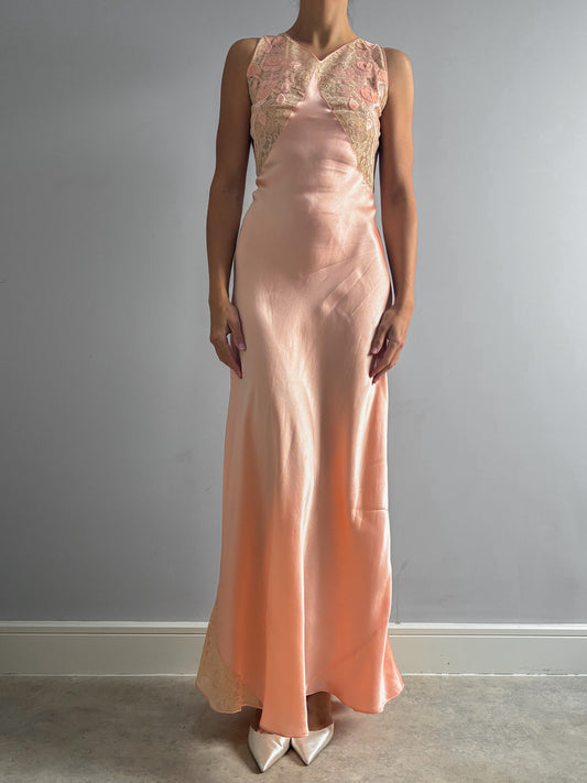1930s Pink Silk Slip With Detailed Embroidery And Matching Jacket