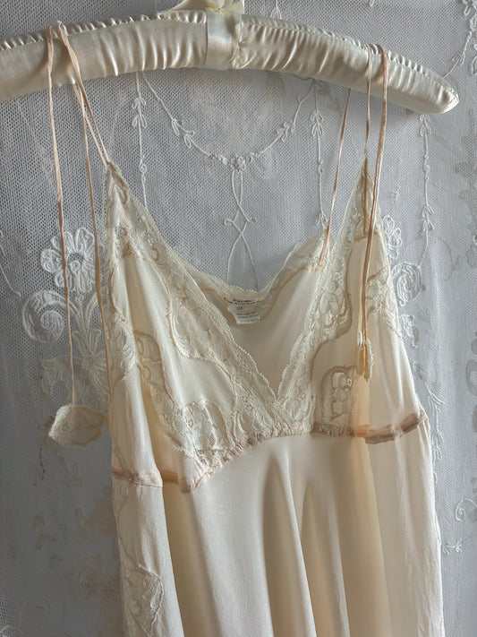 1970s Designer Pure Silk Nightgown With Lace Inserts
