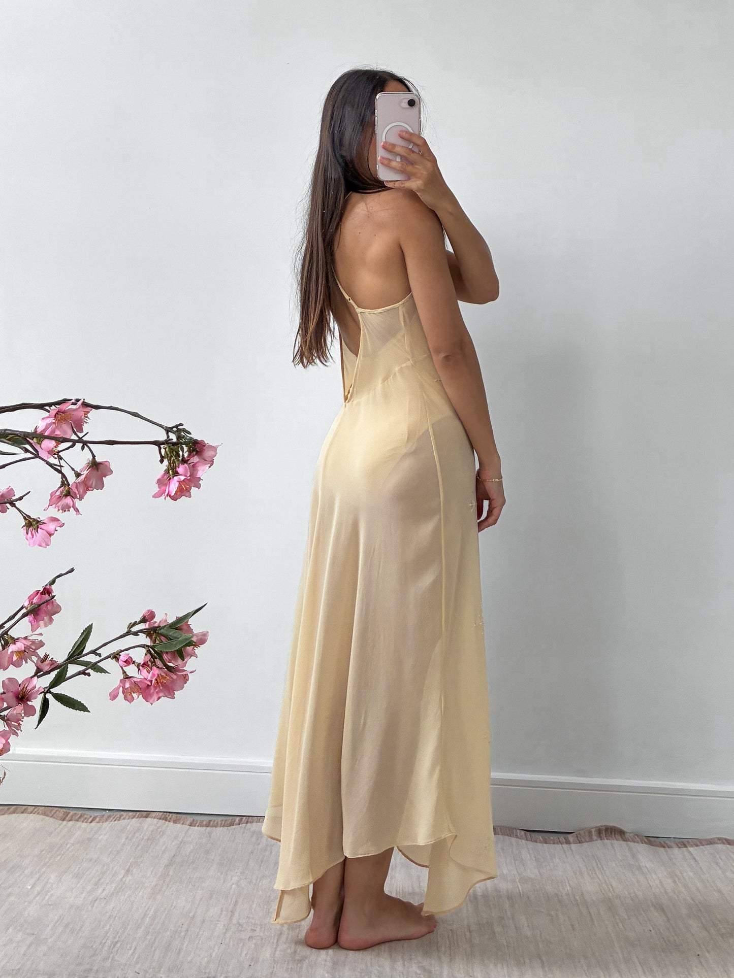 1990s Yellow Silk Chiffon Halterneck Slip Gown