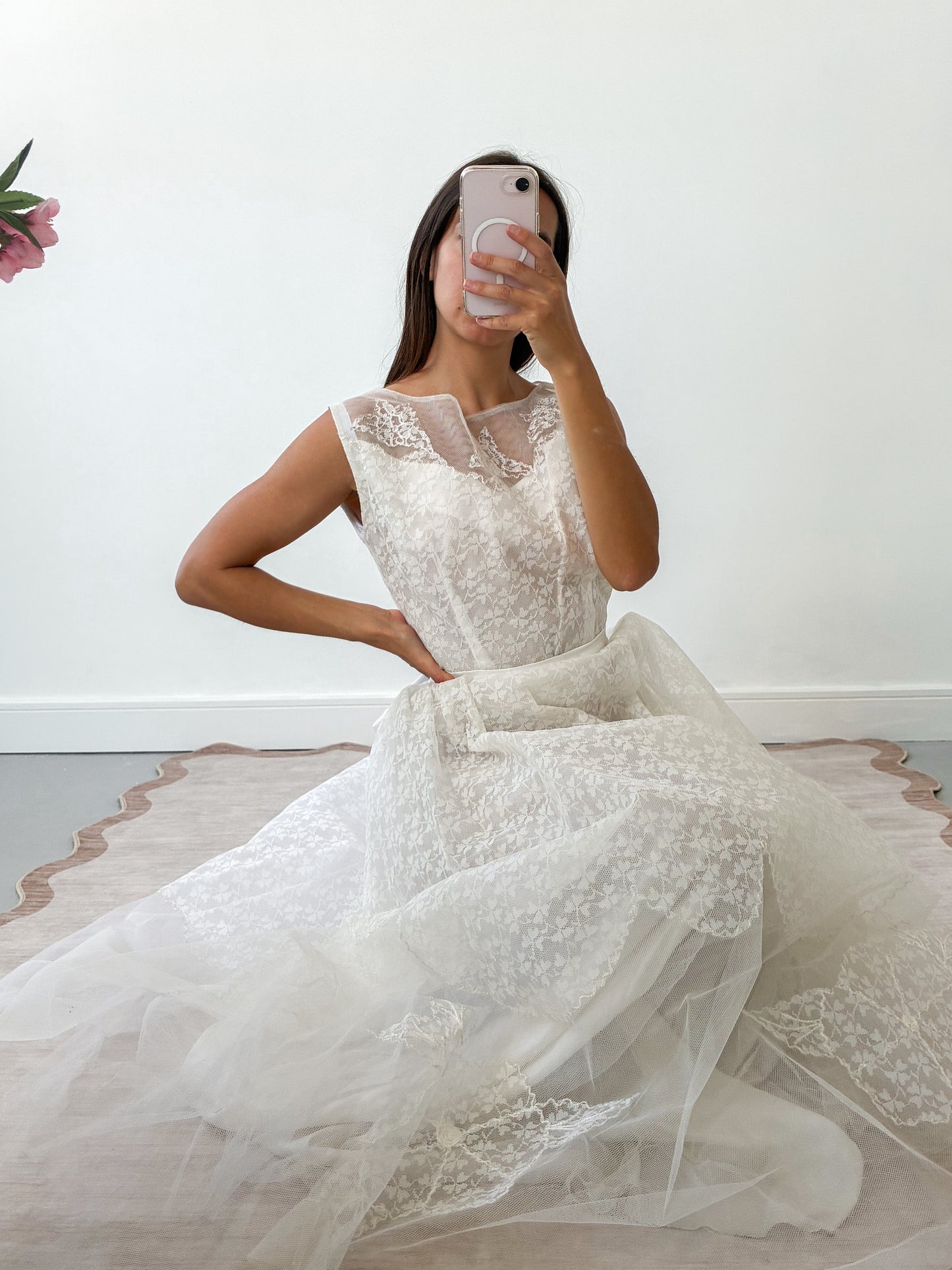 1950s Tulle & Net Dress With Reworked Bow Detail S M