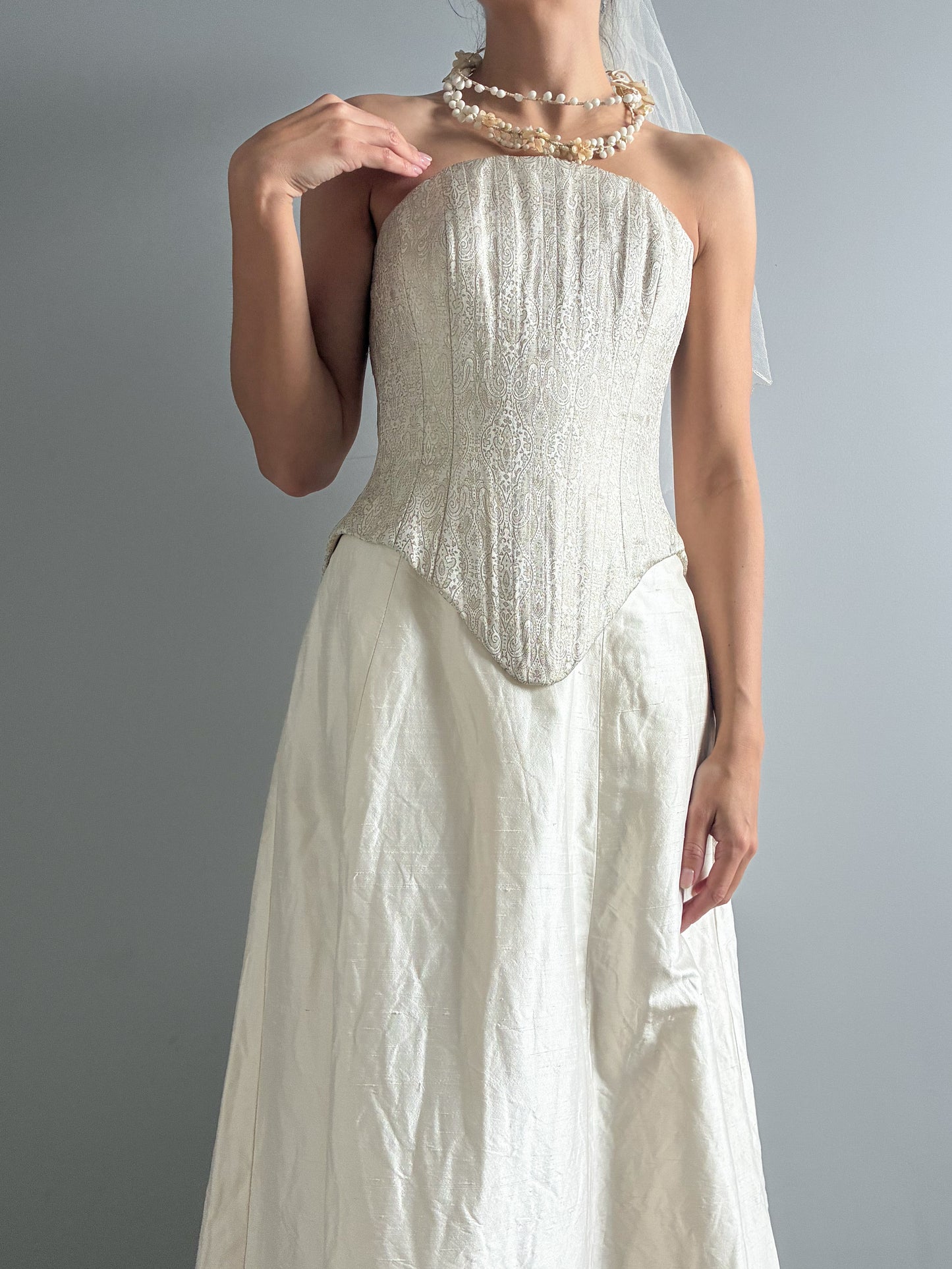 1990s Boned Corset And Raw Silk Skirt Bridal Set