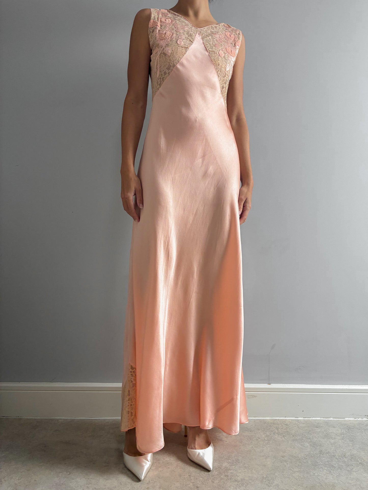 1930s Pink Silk Slip With Detailed Embroidery And Matching Jacket