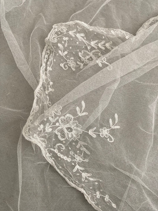 Antique Cathedral Tulle Veil with Fine Floral Edging