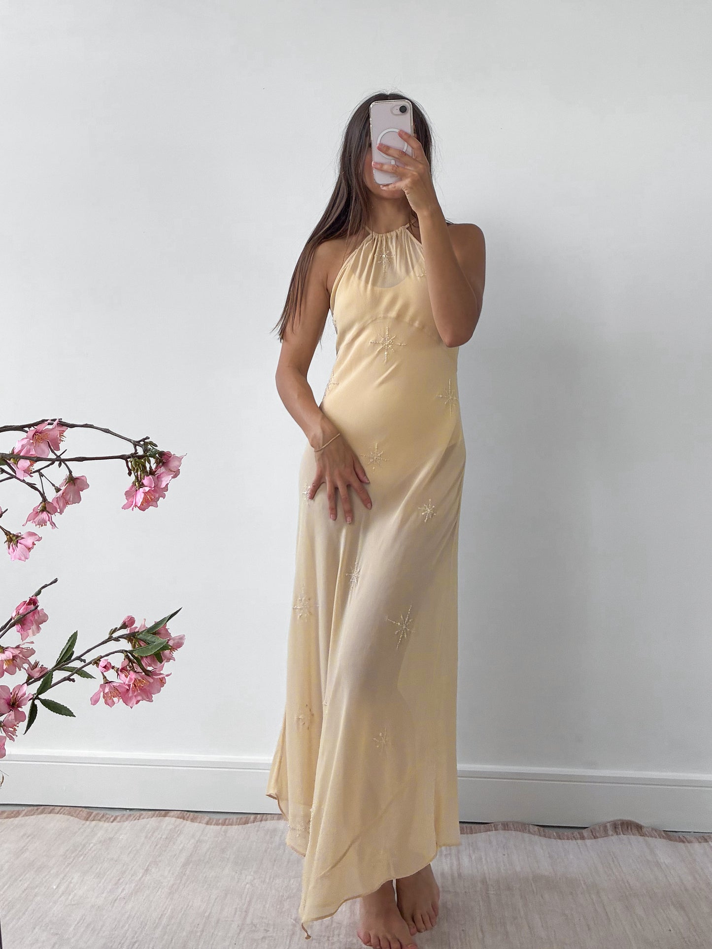 1990s Yellow Silk Chiffon Halterneck Slip Gown
