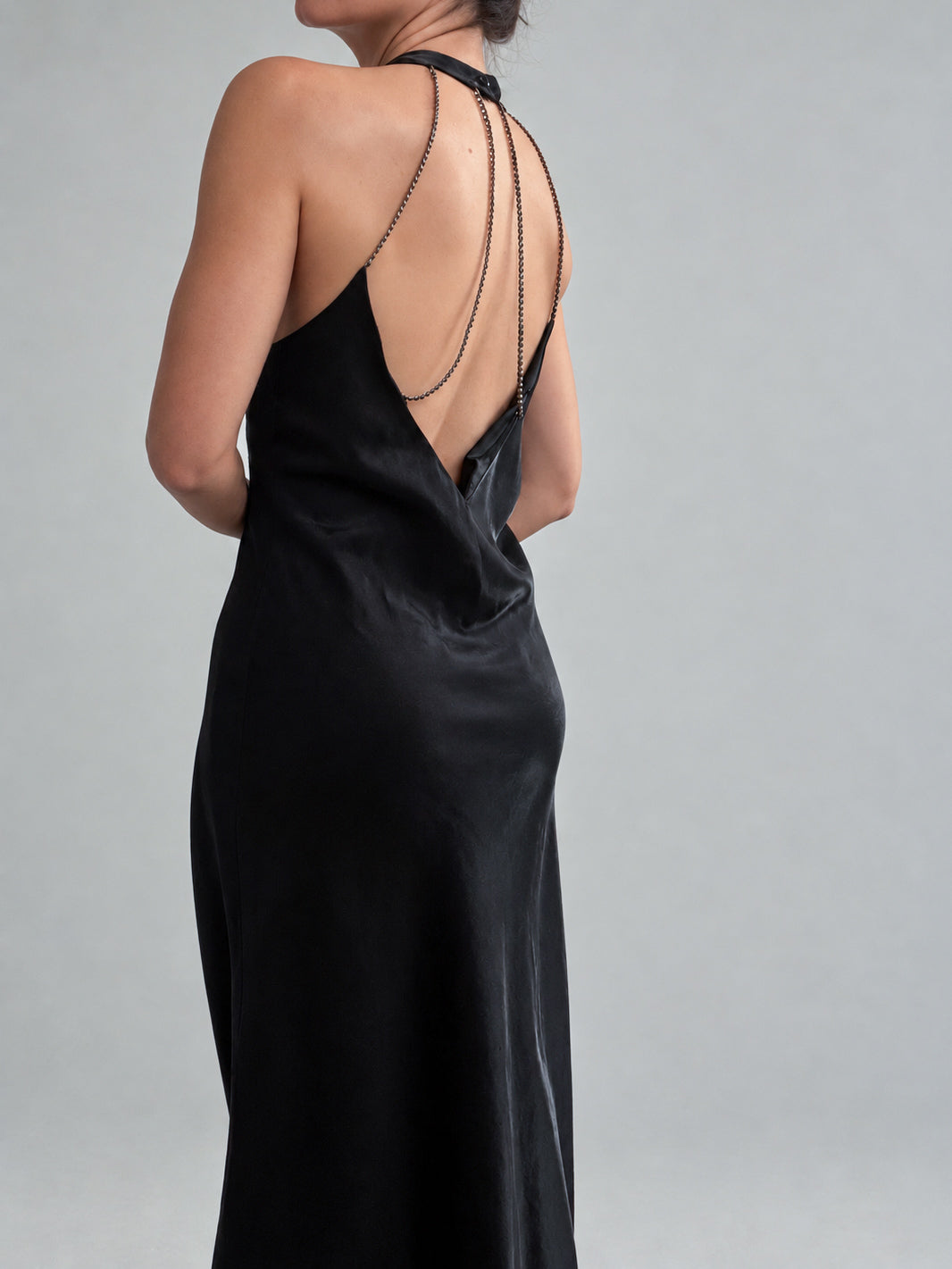 1990s Black Evening Gown with Cage Back and Diamante Straps M
