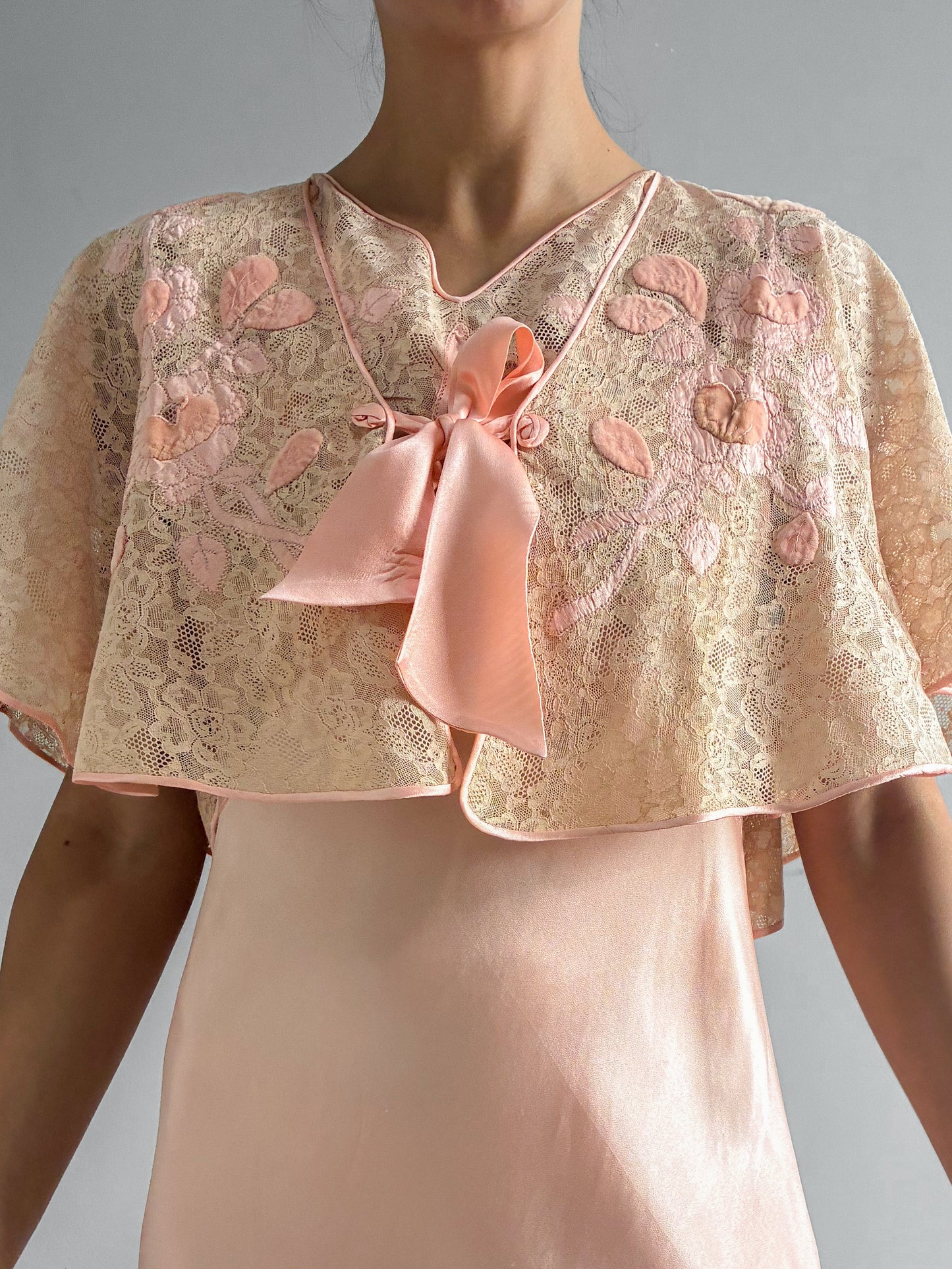 1930s Pink Silk Slip With Detailed Embroidery And Matching Jacket