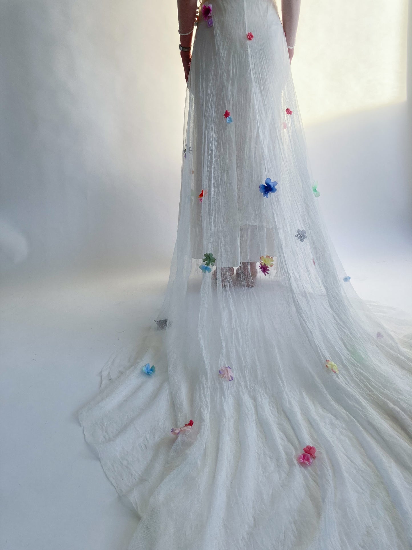 1930s Net Wedding Dress With Flowers and Cathedral Train
