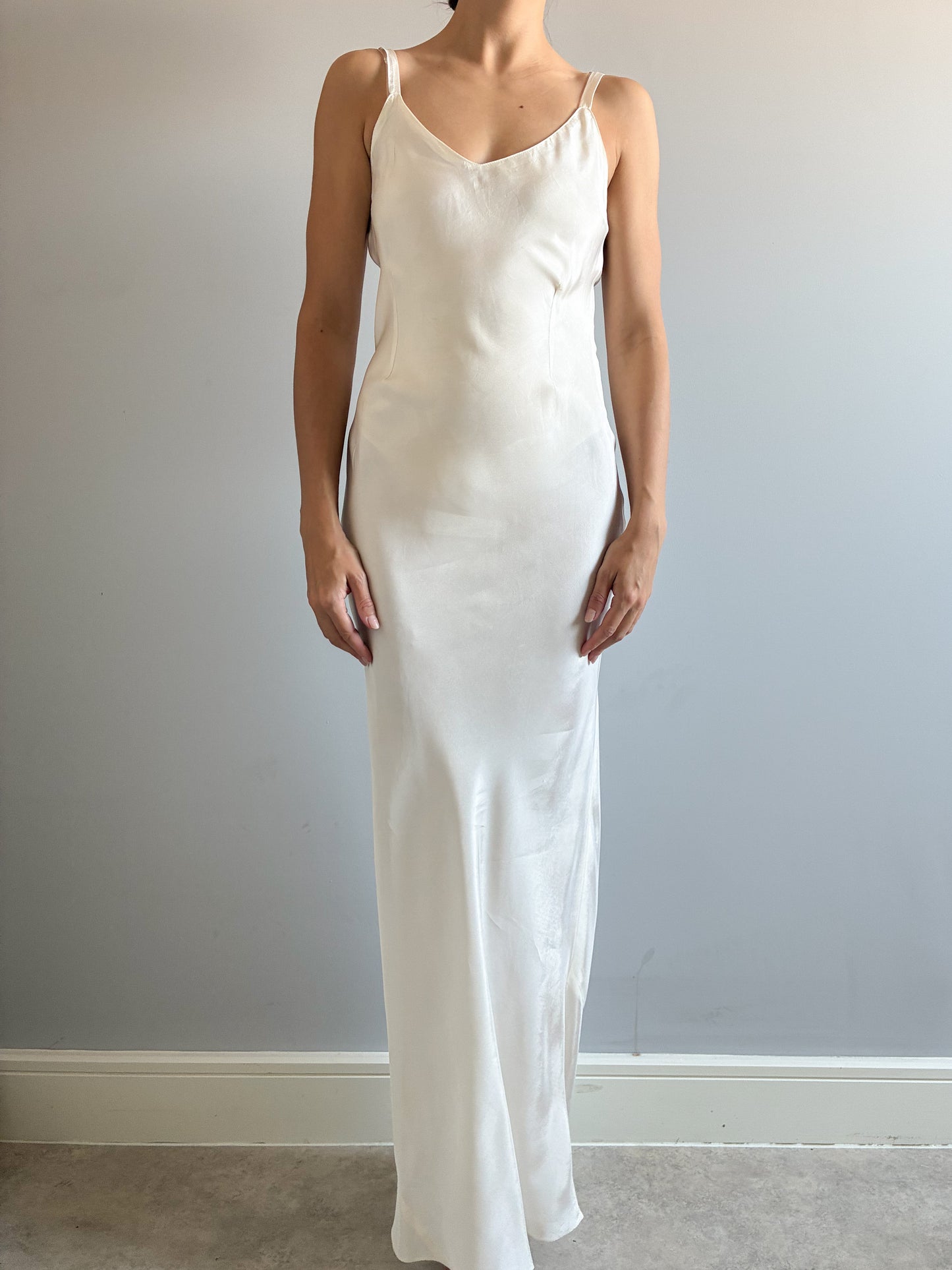 1930s Long White Satin Underslip
