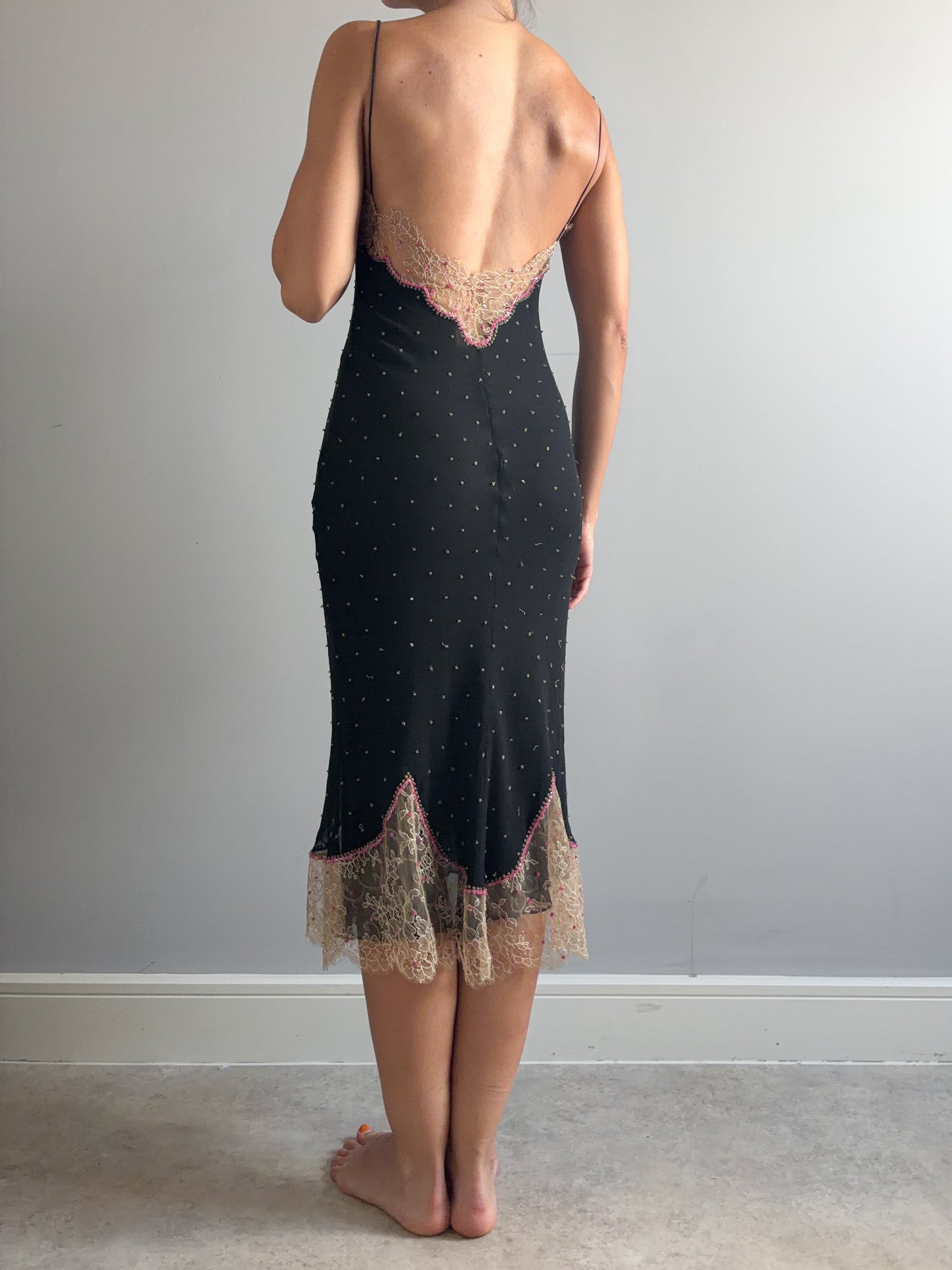 1990s Rare Designer Silk Chiffon Slip and Jacket Set With Chantilly Lace