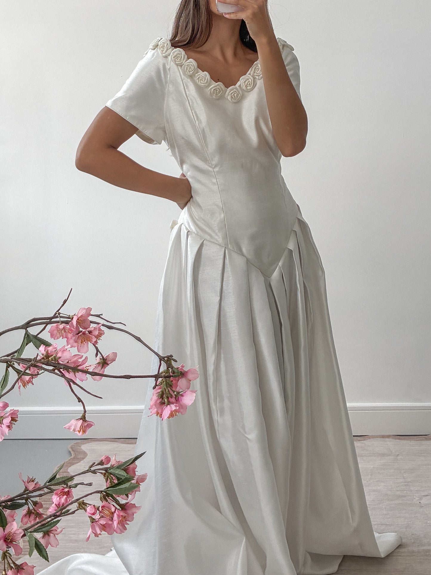 1990s Taffeta Dress With Rosette Detail
