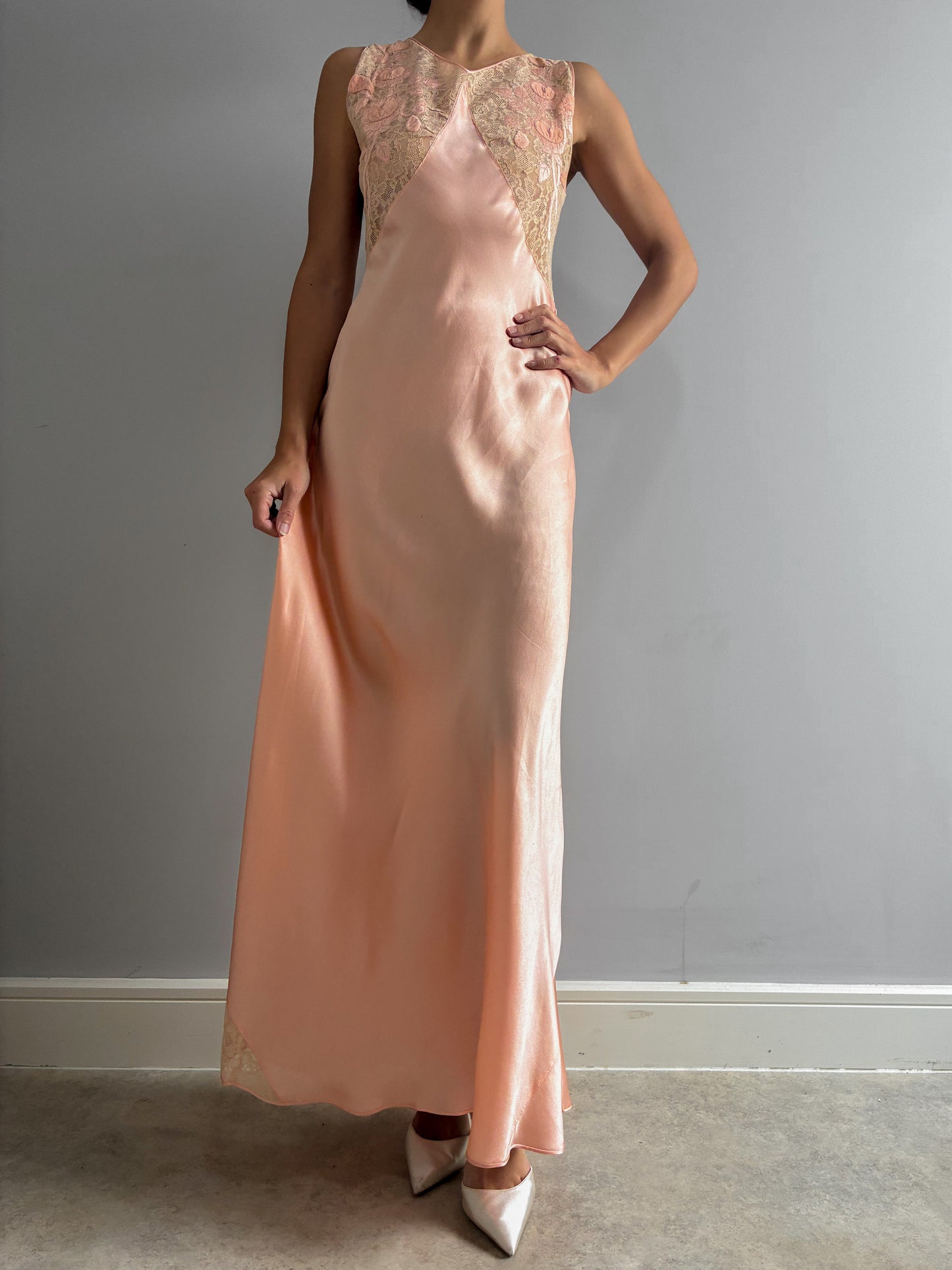 1930s Pink Silk Slip With Detailed Embroidery And Matching Jacket