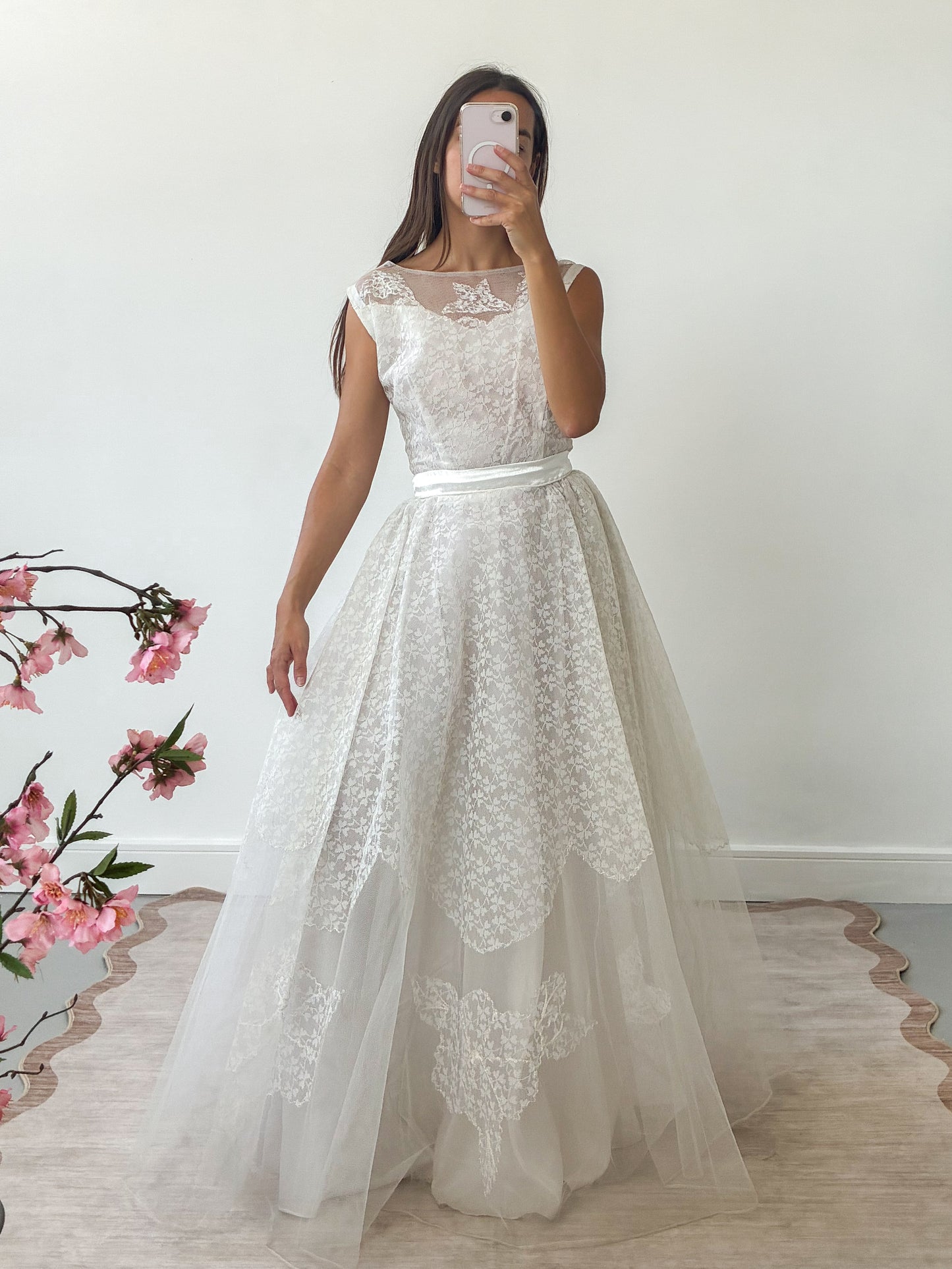 1950s Tulle & Net Dress With Reworked Bow Detail S M