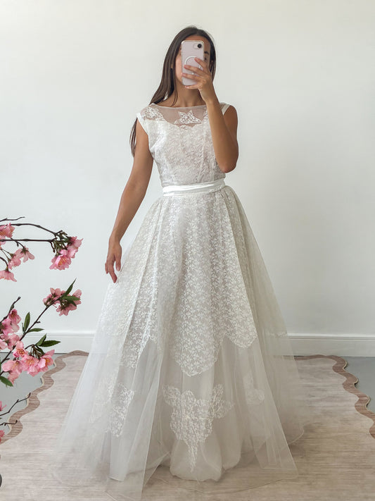 1950s Tulle & Net Dress With Reworked Bow Detail S M