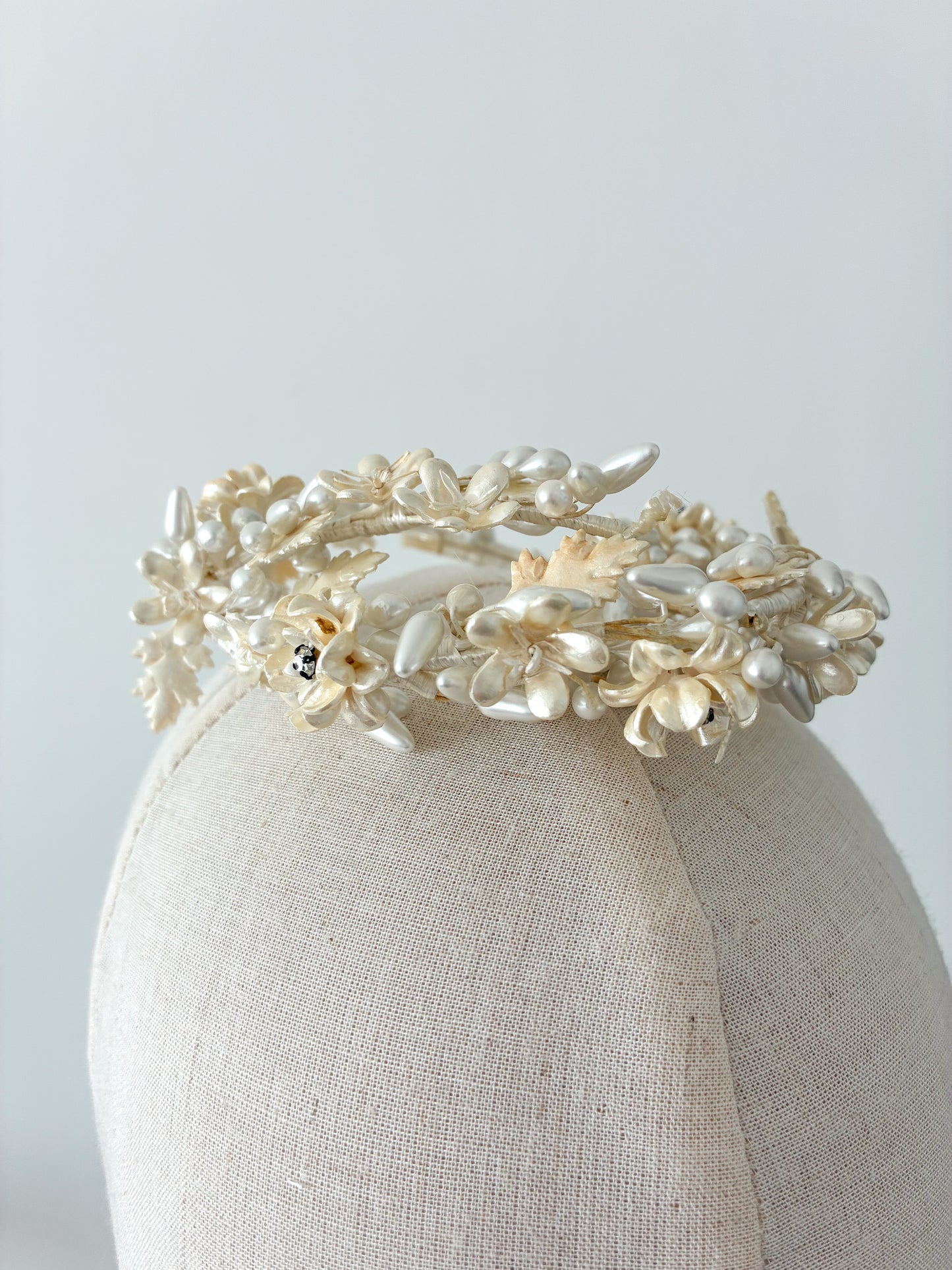 1930s Delicate Wax Pearl Diamanté Flowers Headpiece