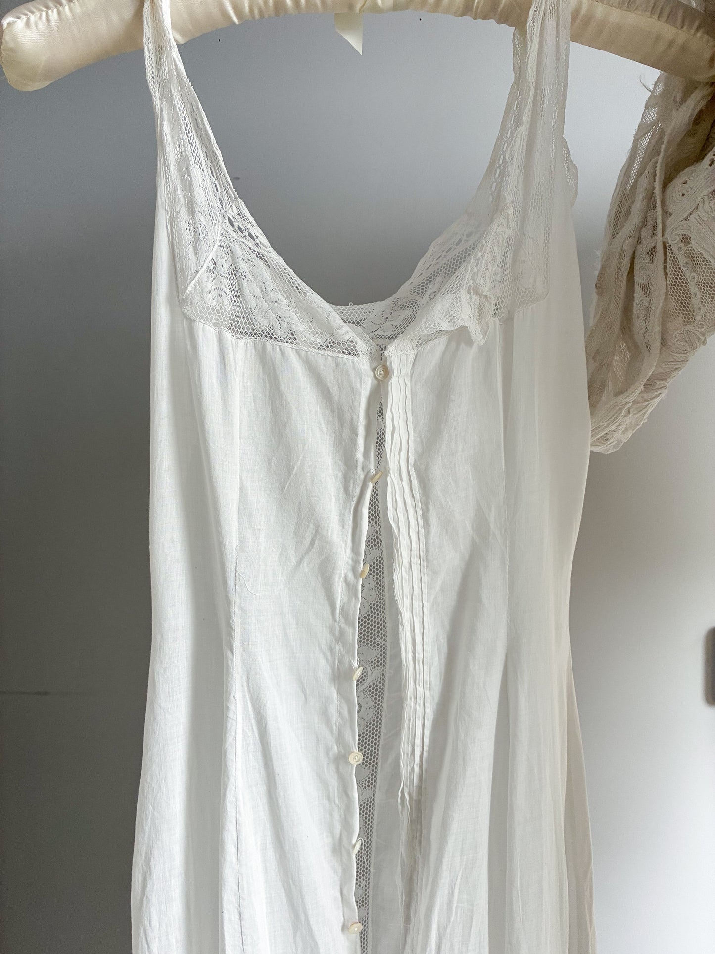 Antique Cotton Shift Dress With Ruffle Hem