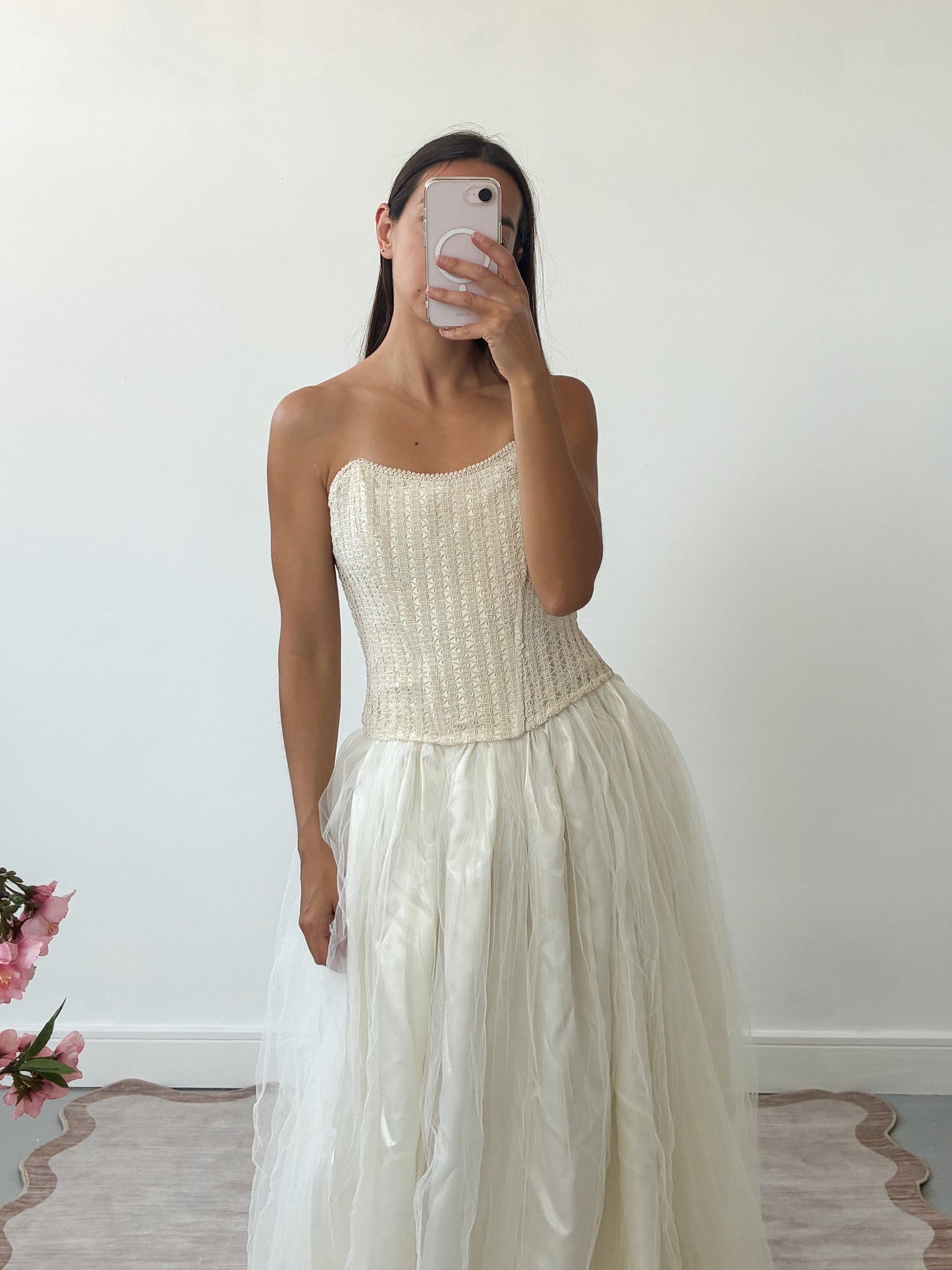 1990s Woven Bridal Corset Top In Cream S M