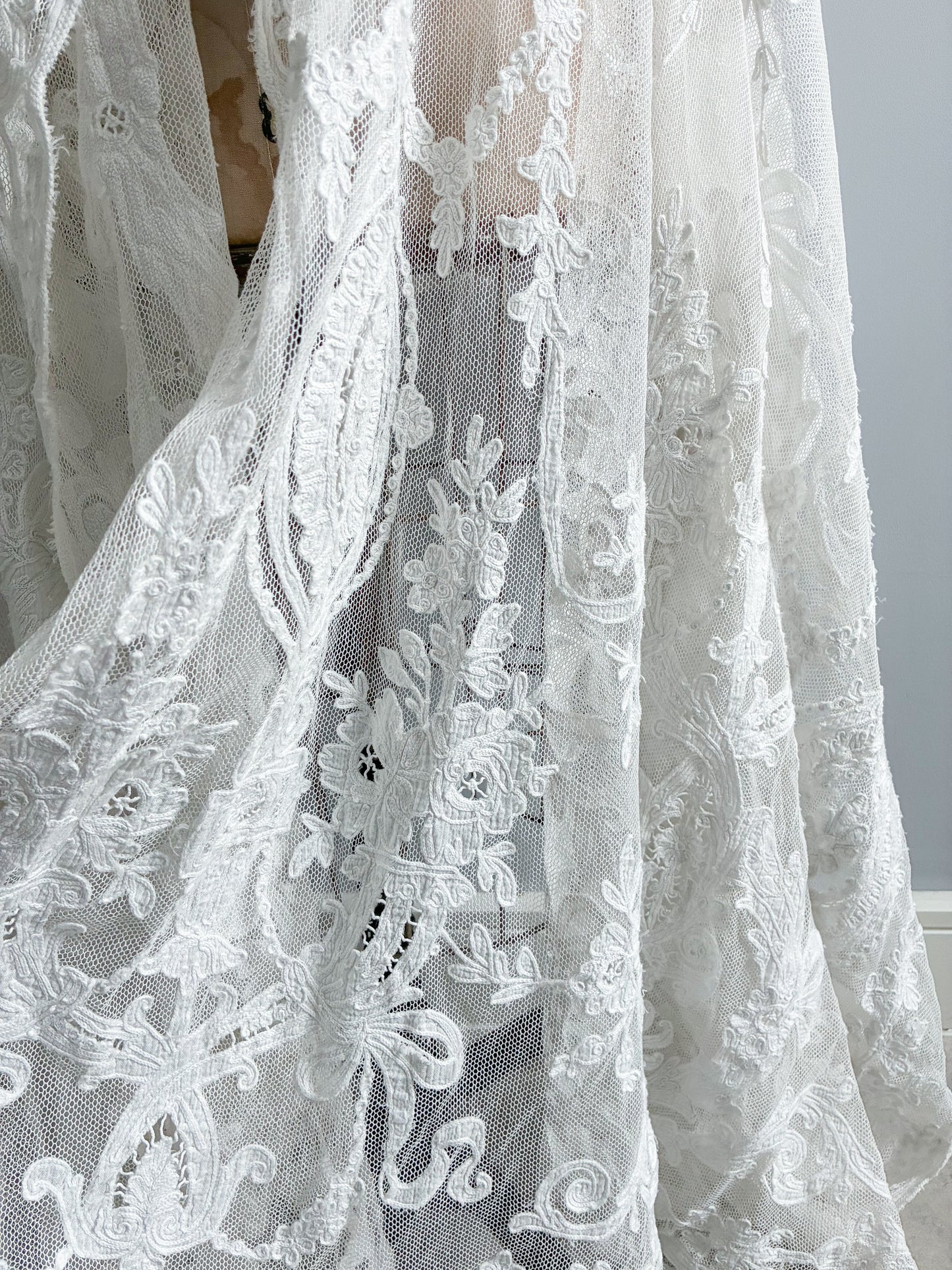 Antique French Heavy Cotton Tambour Tape Lace Veil