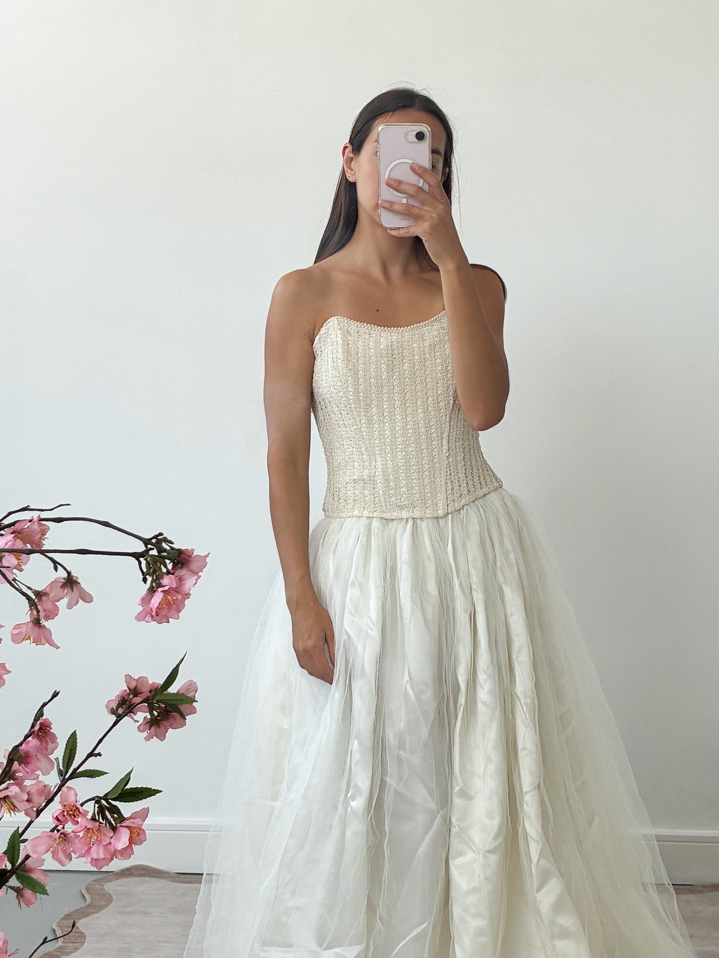 1990s Woven Bridal Corset Top In Cream S M