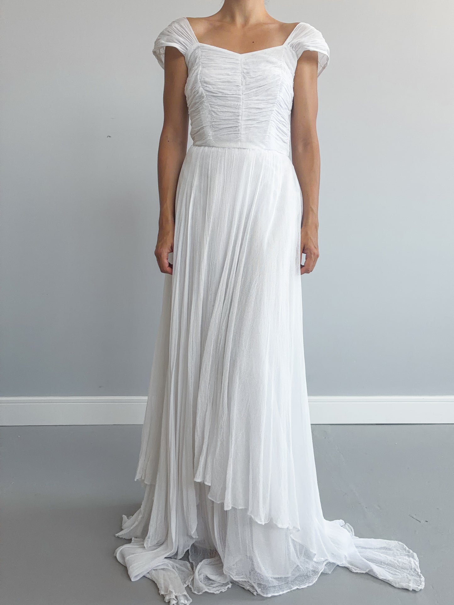 1940s Tulle Net Wedding Dress With Asymmetrical Skirt