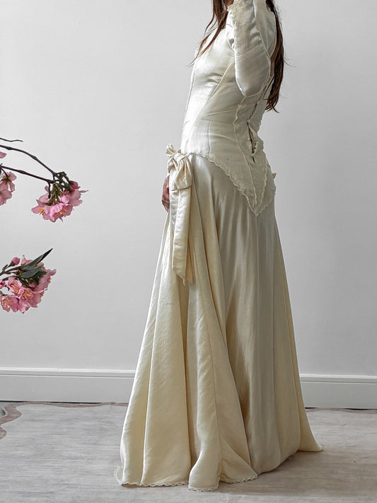 1980s Silk Asymmetrical Wedding Dress With Bow Detail