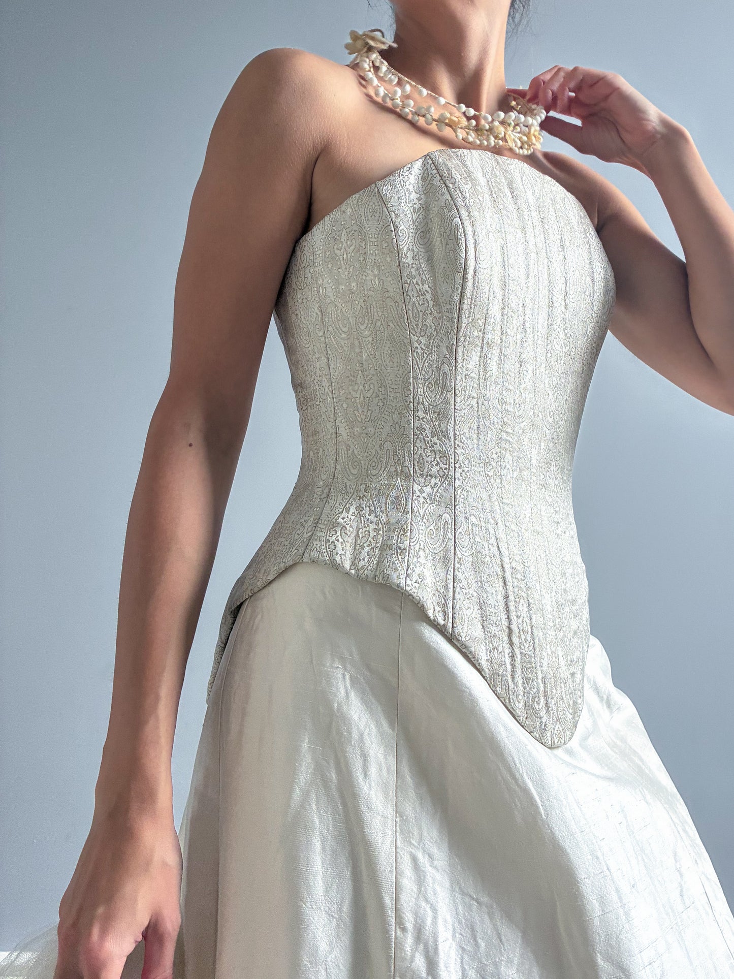 1990s Boned Corset And Raw Silk Skirt Bridal Set
