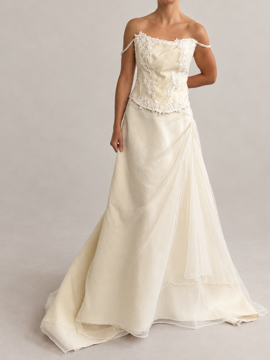1990s Italian Embellished Silk & Tulle Bridal Two Piece M