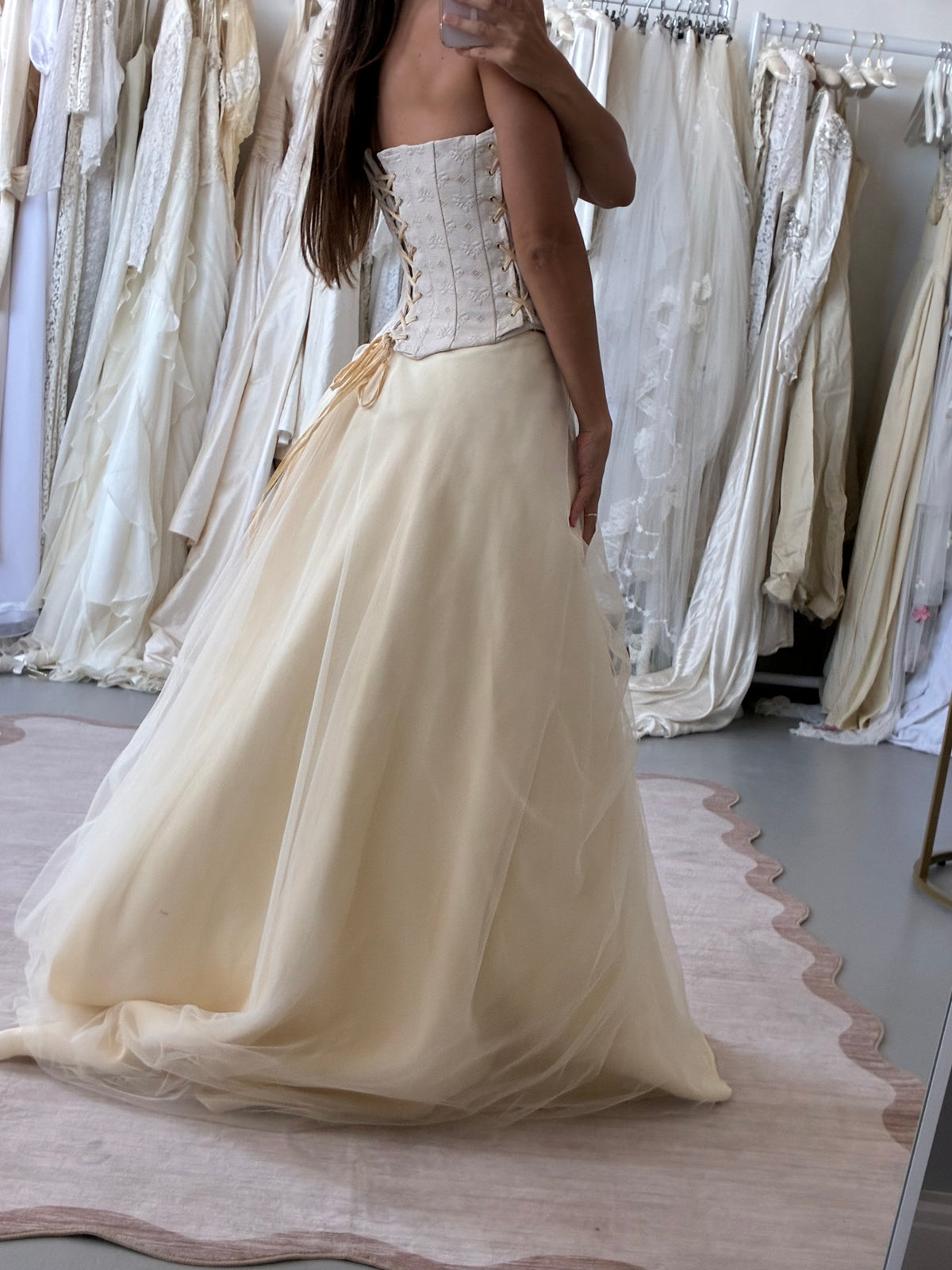 1990s Italian Chiffon Gathered Bridal Skirt In Cream