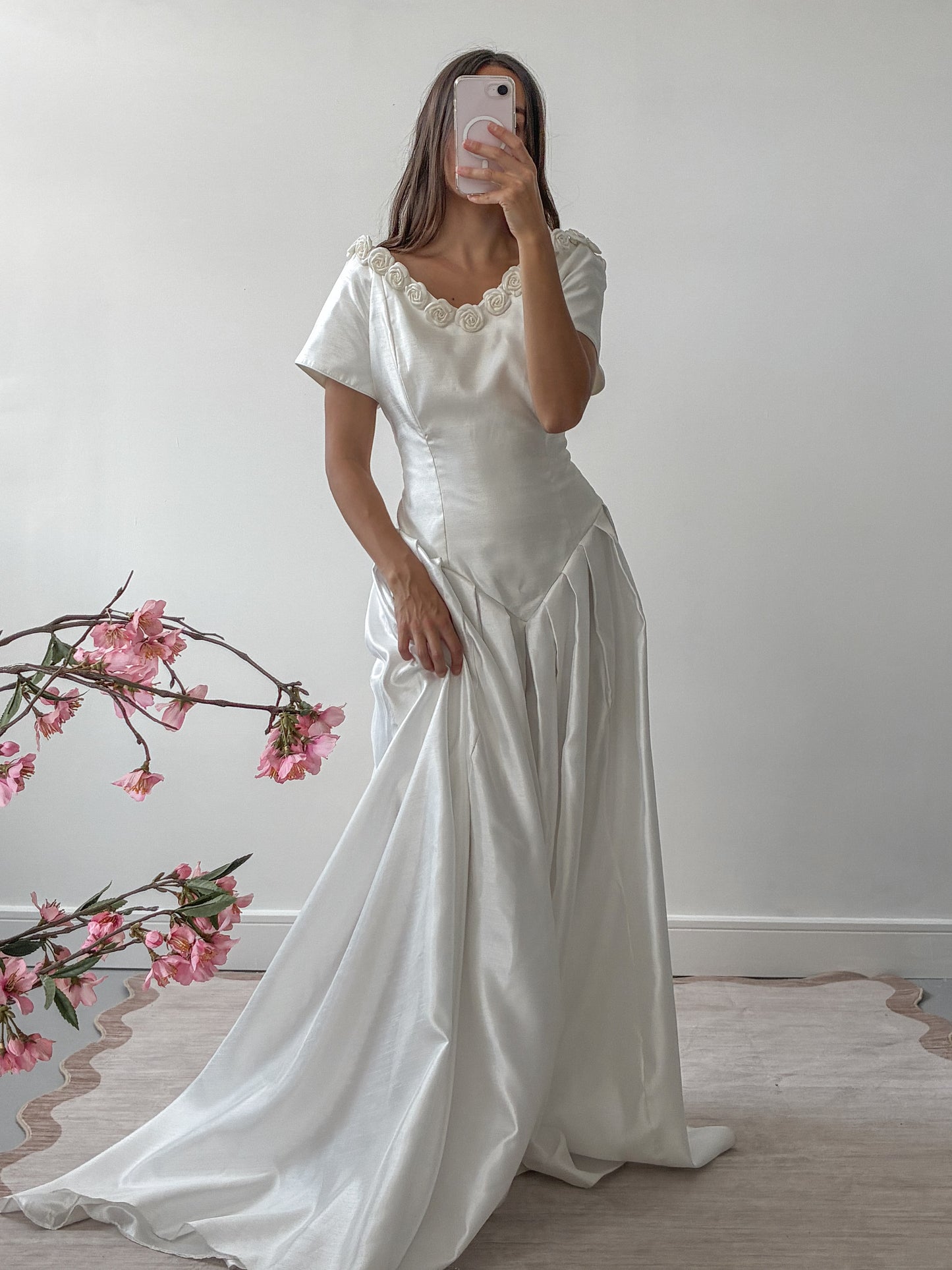 1990s Taffeta Dress With Rosette Detail