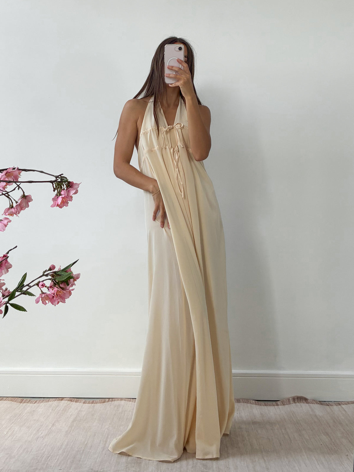 1990s Yellow Silk Halterneck Gown L XL