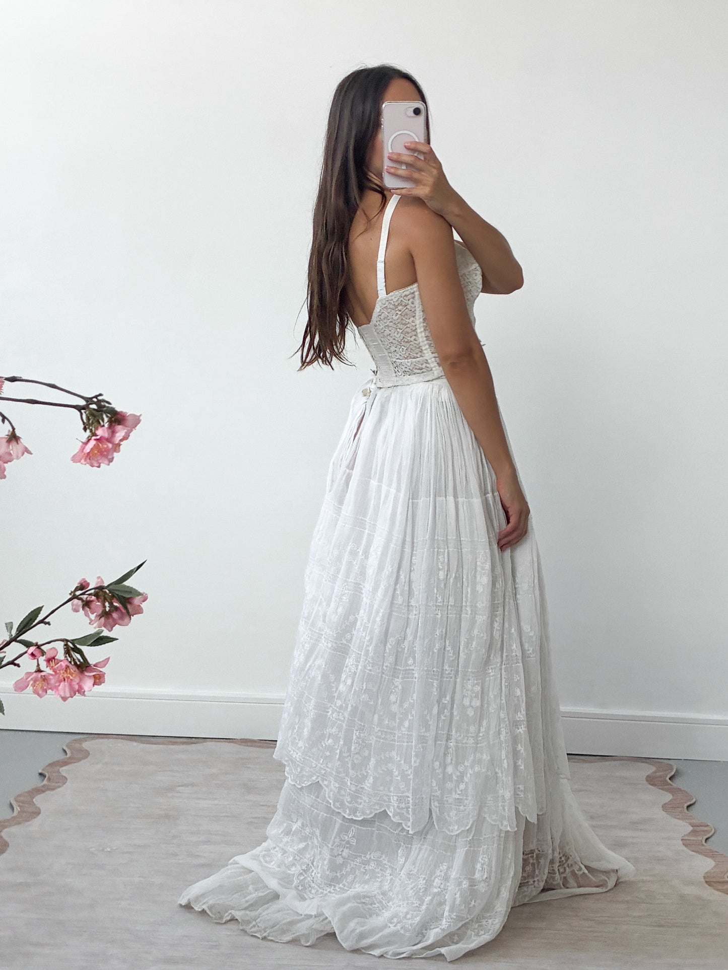 Edwardian Tiered Cotton Lawn Skirt With Floral Embroidery
