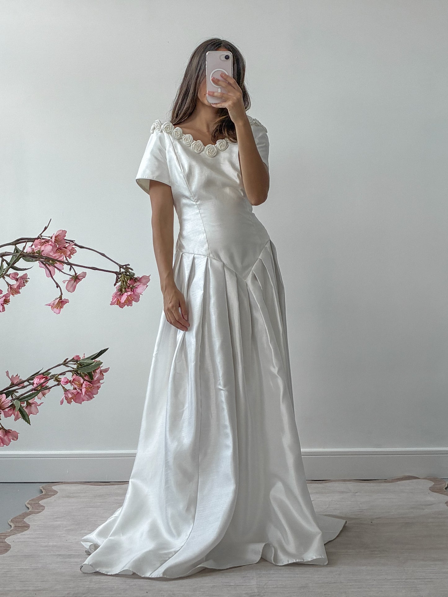 1990s Taffeta Dress With Rosette Detail
