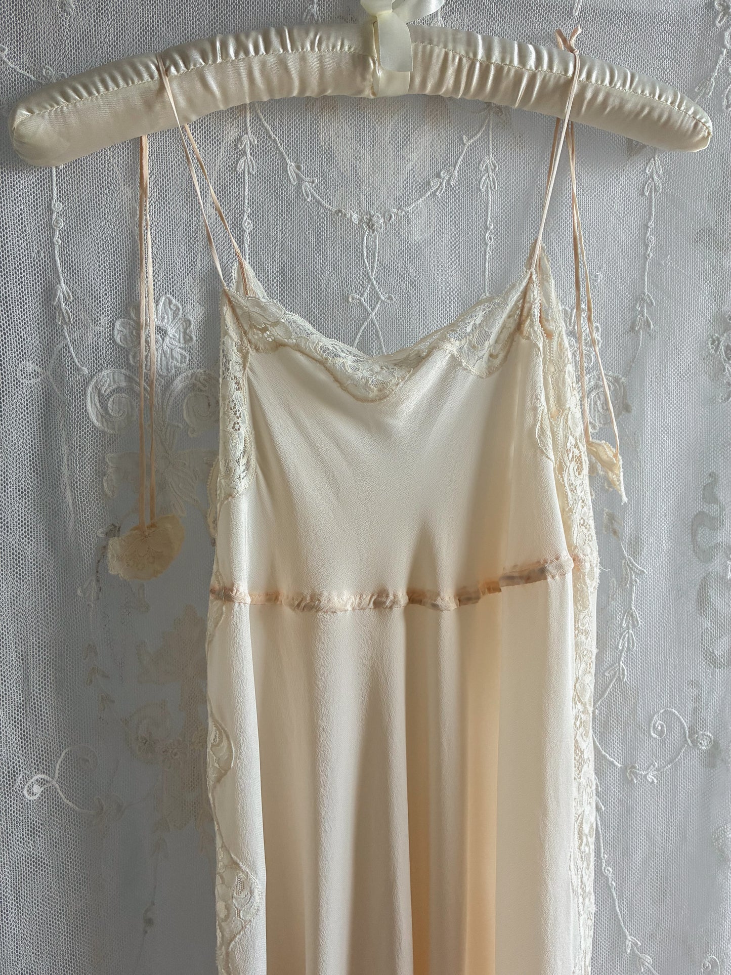 1970s Designer Pure Silk Nightgown With Lace Inserts