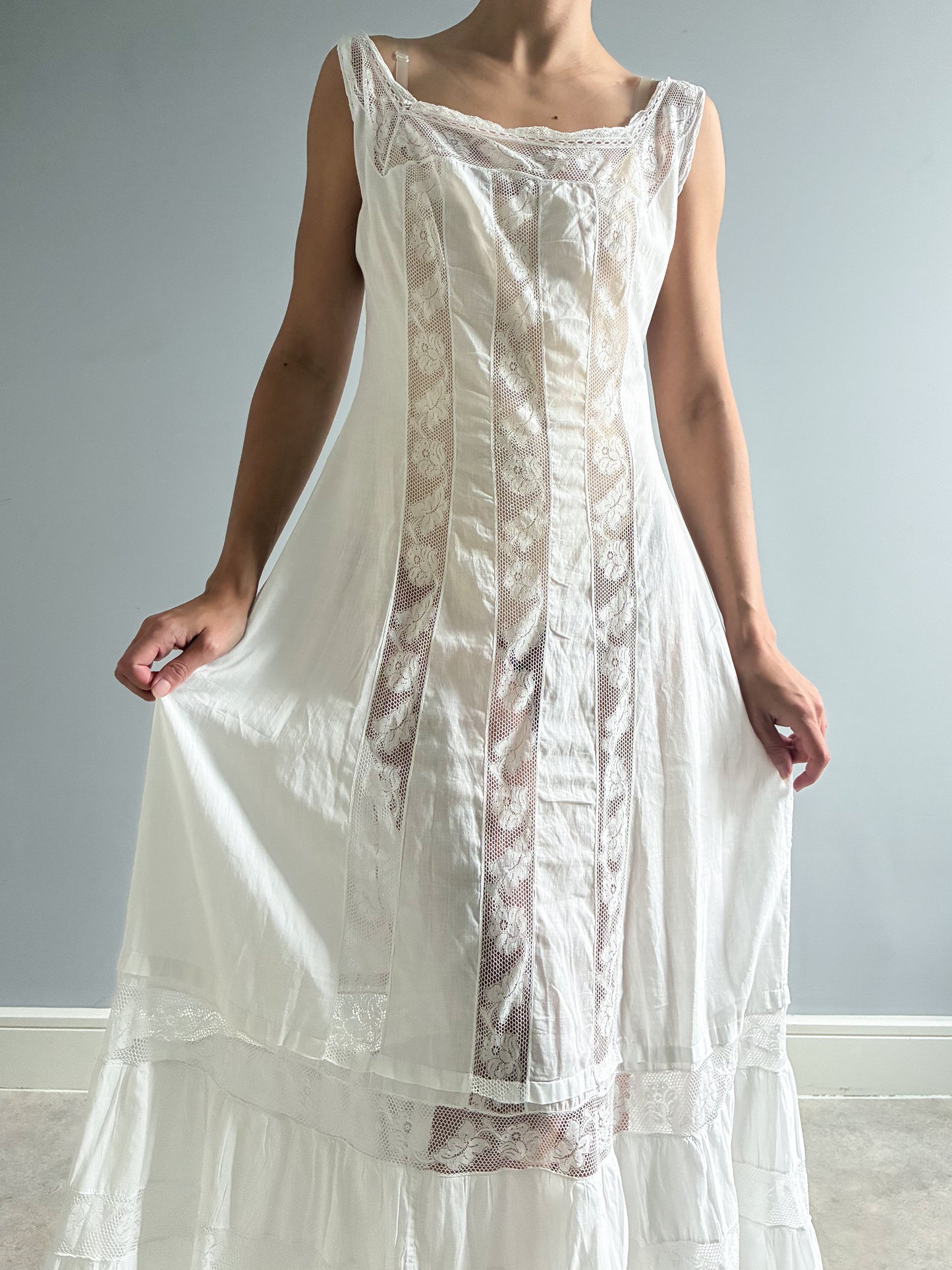 Antique Cotton Shift Dress With Ruffle Hem