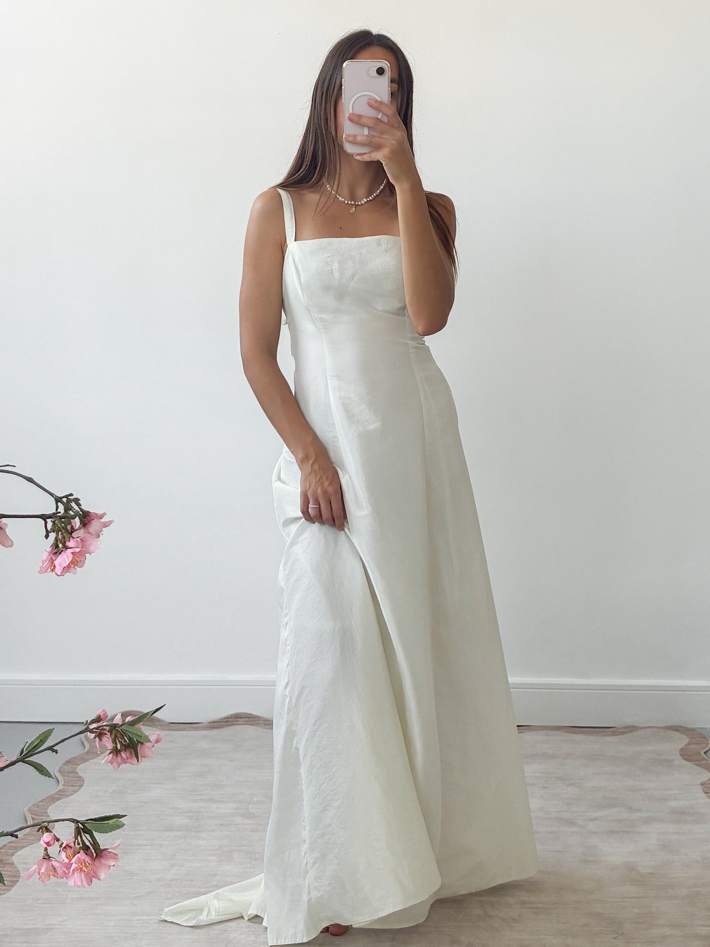 1990s Taffeta Wedding Dress With Gathered Back & Small Train M