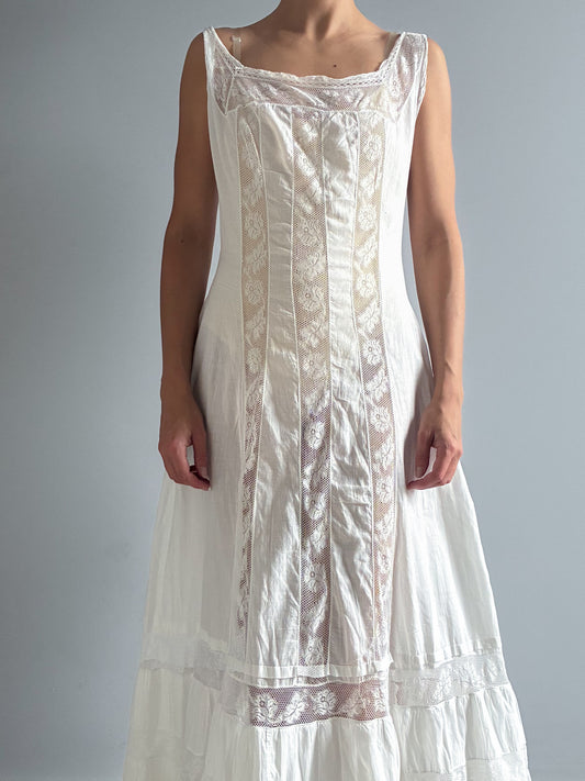 Antique Cotton Shift Dress With Ruffle Hem