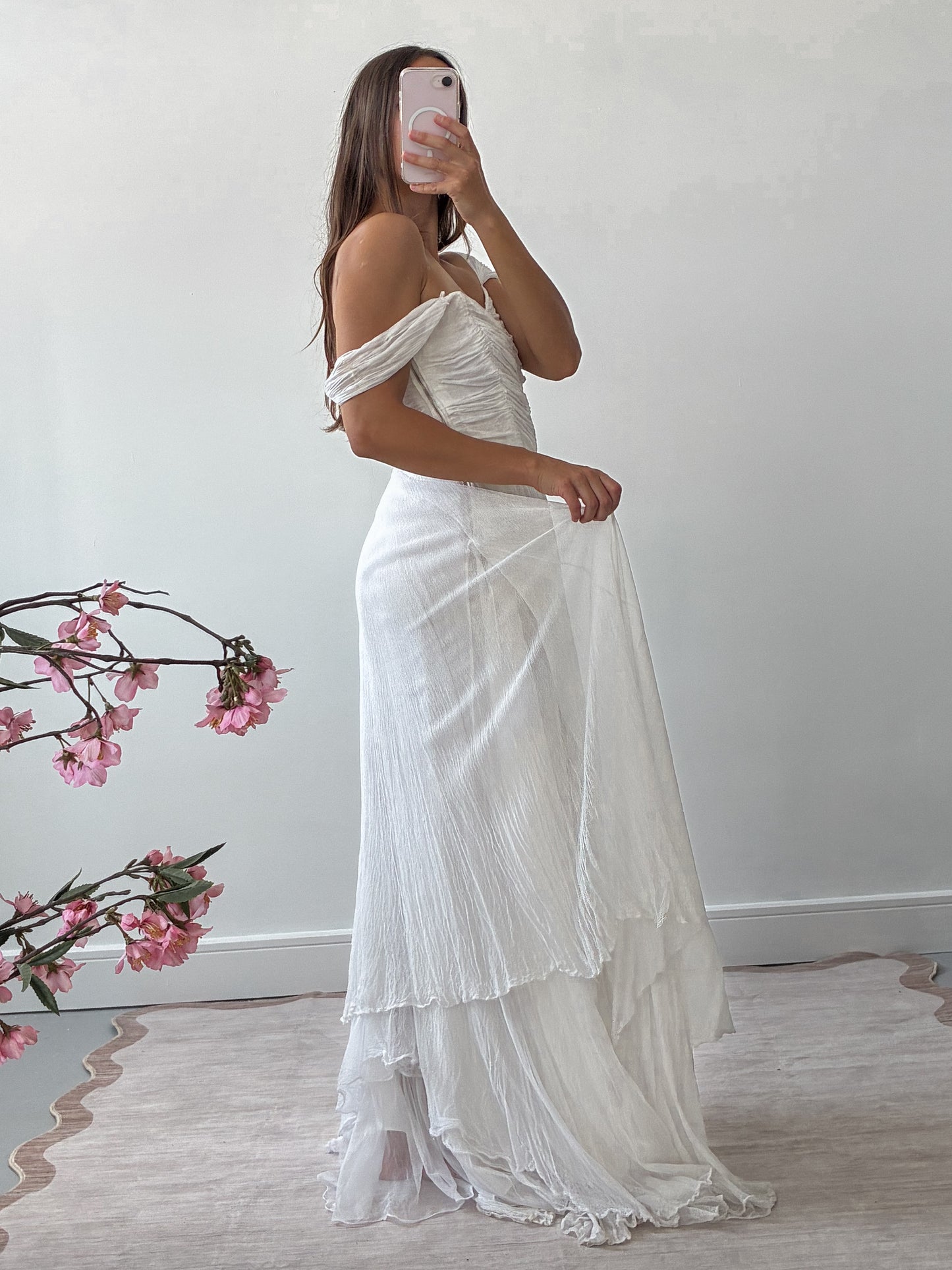 1940s Tulle Net Wedding Dress With Asymmetrical Skirt XS